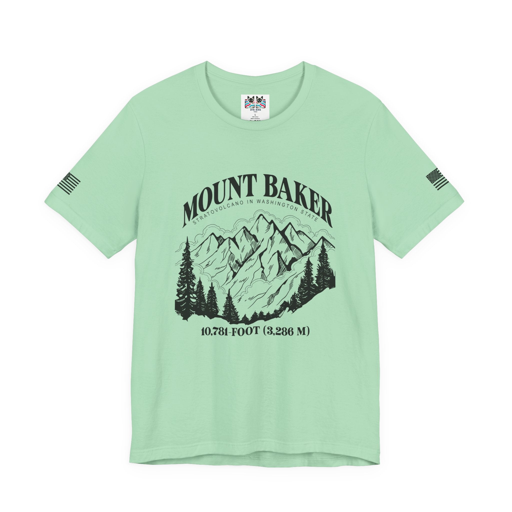 Mount Baker Stratovolcano Washington State 10,781-Foot Graphic T-Shirt | North Cascades Hiking Tee | PNW Mountain Shirt