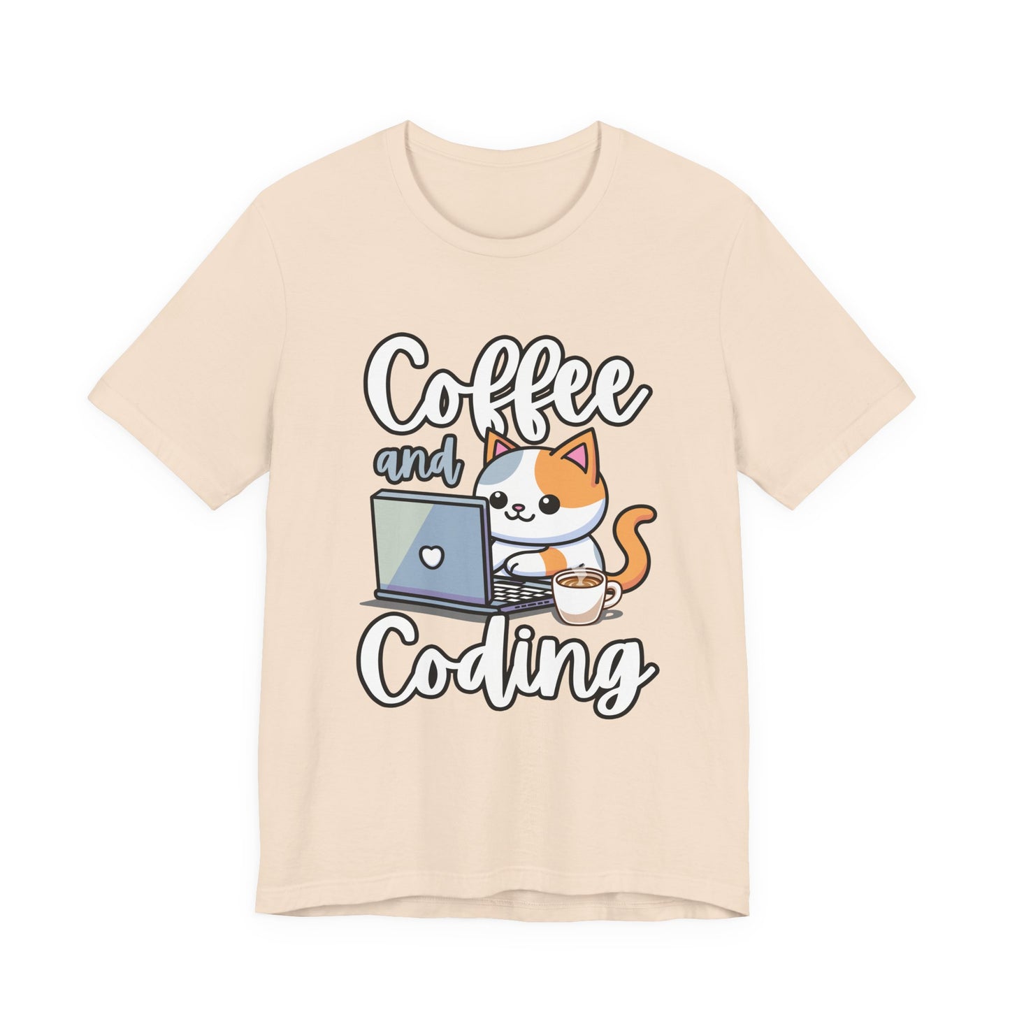 Coffee and Coding Cat Laptop Tshirt – Purrfect for Programmers
