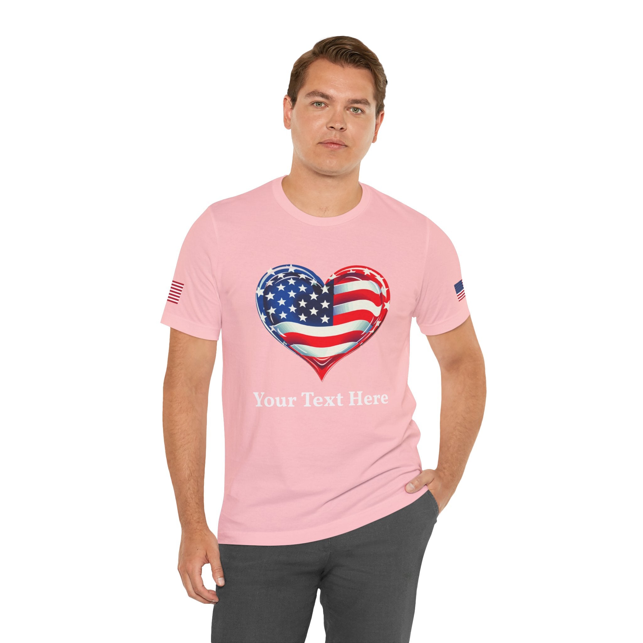 Custom T-Shirt - American Flag Heart T-Shirt – Love USA Patriotic Pride Graphic Tee