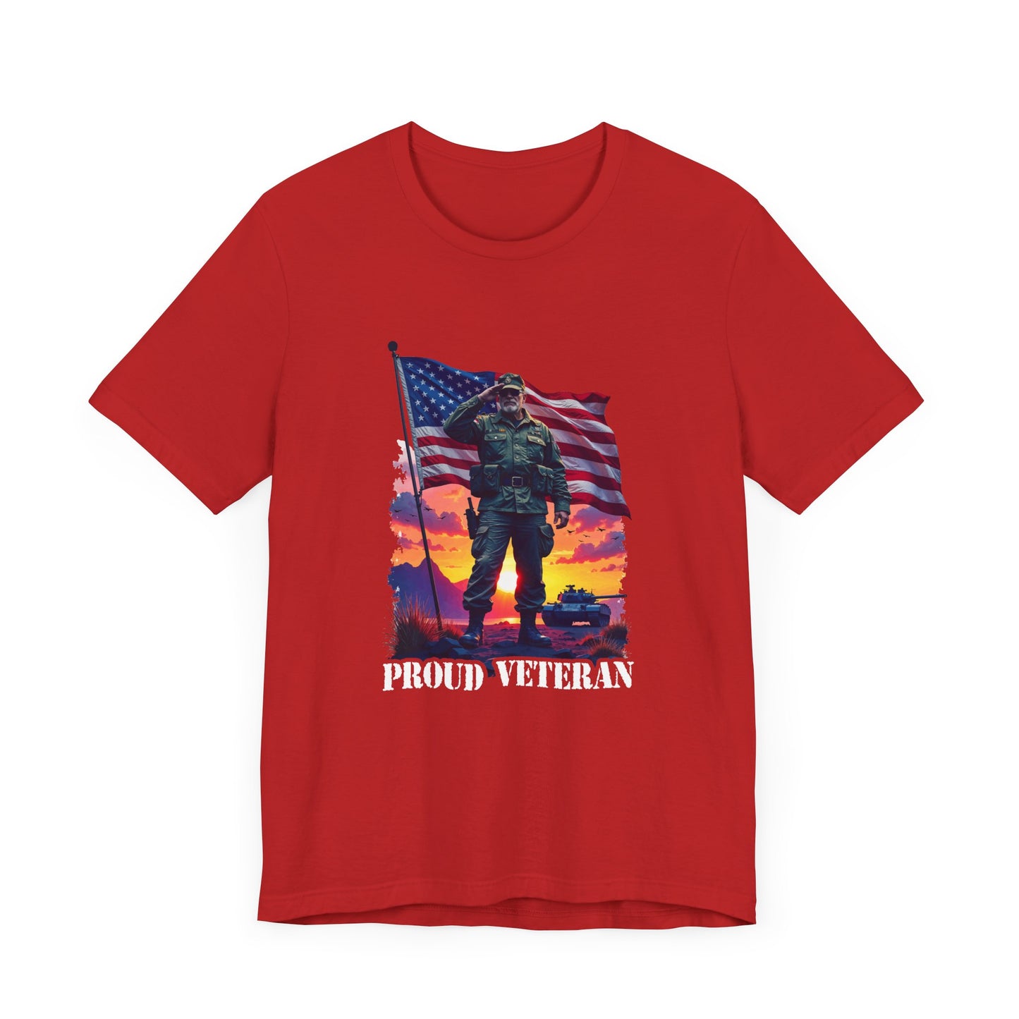 Proud Veteran | US Flag, Saluting Soldier & Tank T-Shirt