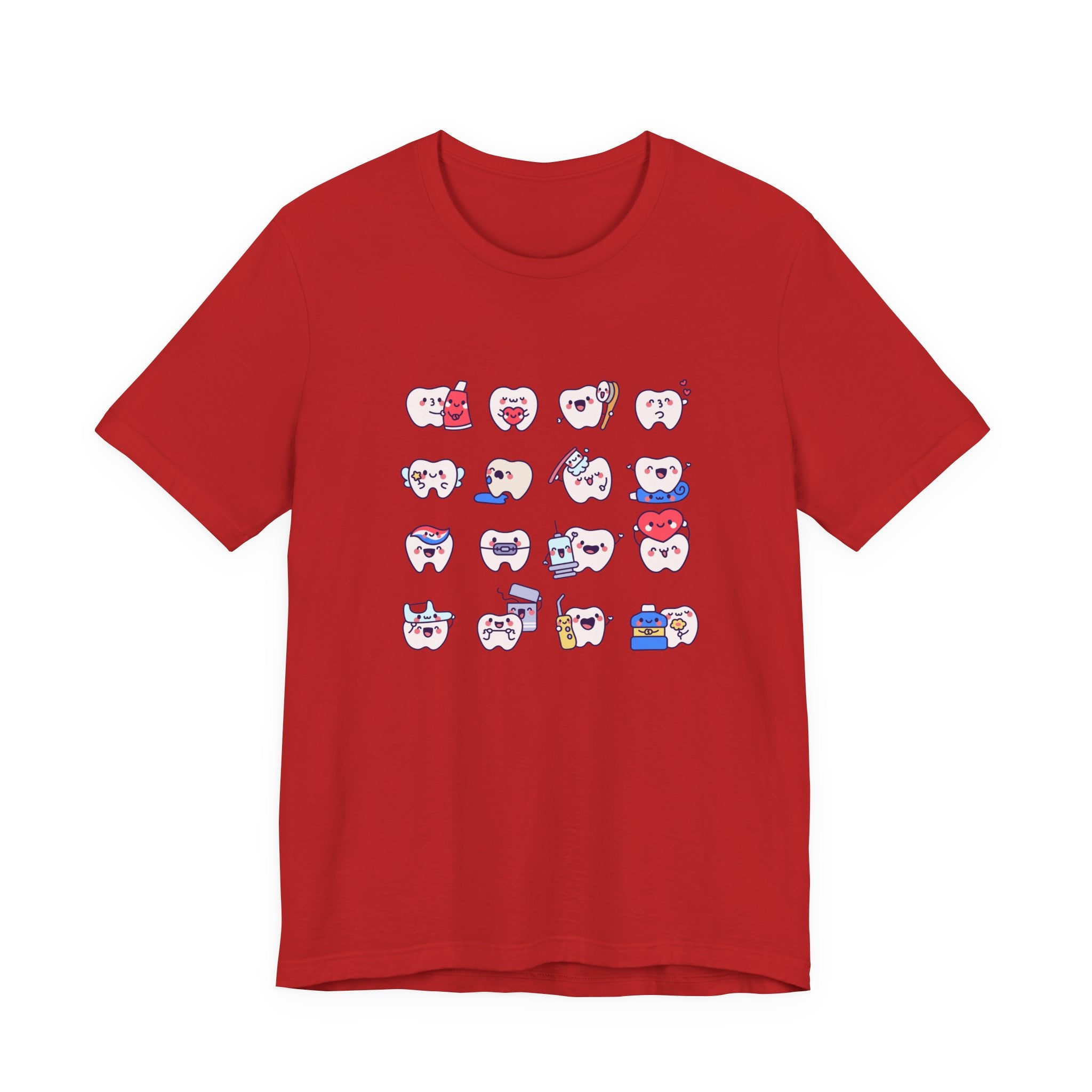 Happy Smiling Teeth T Shirt Sixteen Tooth Characters with Dental Care Items