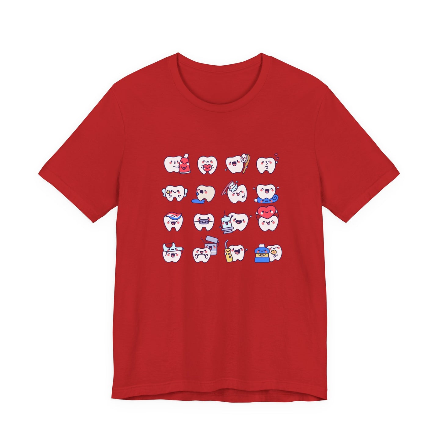 Happy Smiling Teeth T Shirt Sixteen Tooth Characters with Dental Care Items