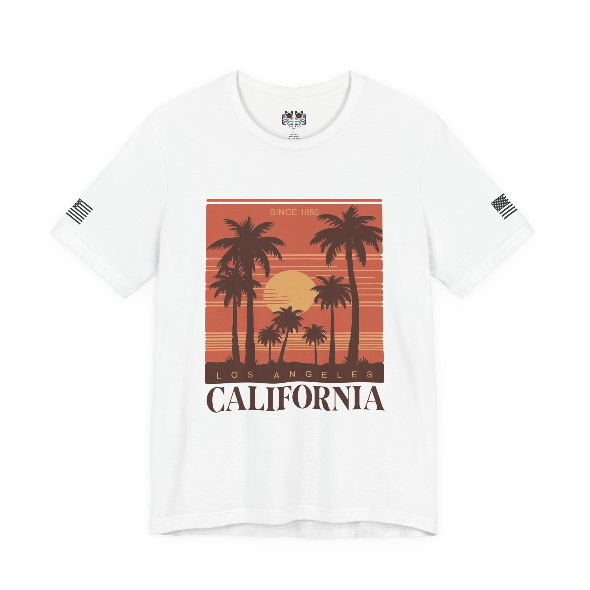 Los Angeles California Since 1850 T-Shirt – Retro Warm Sunset Palm Tree Square Tee