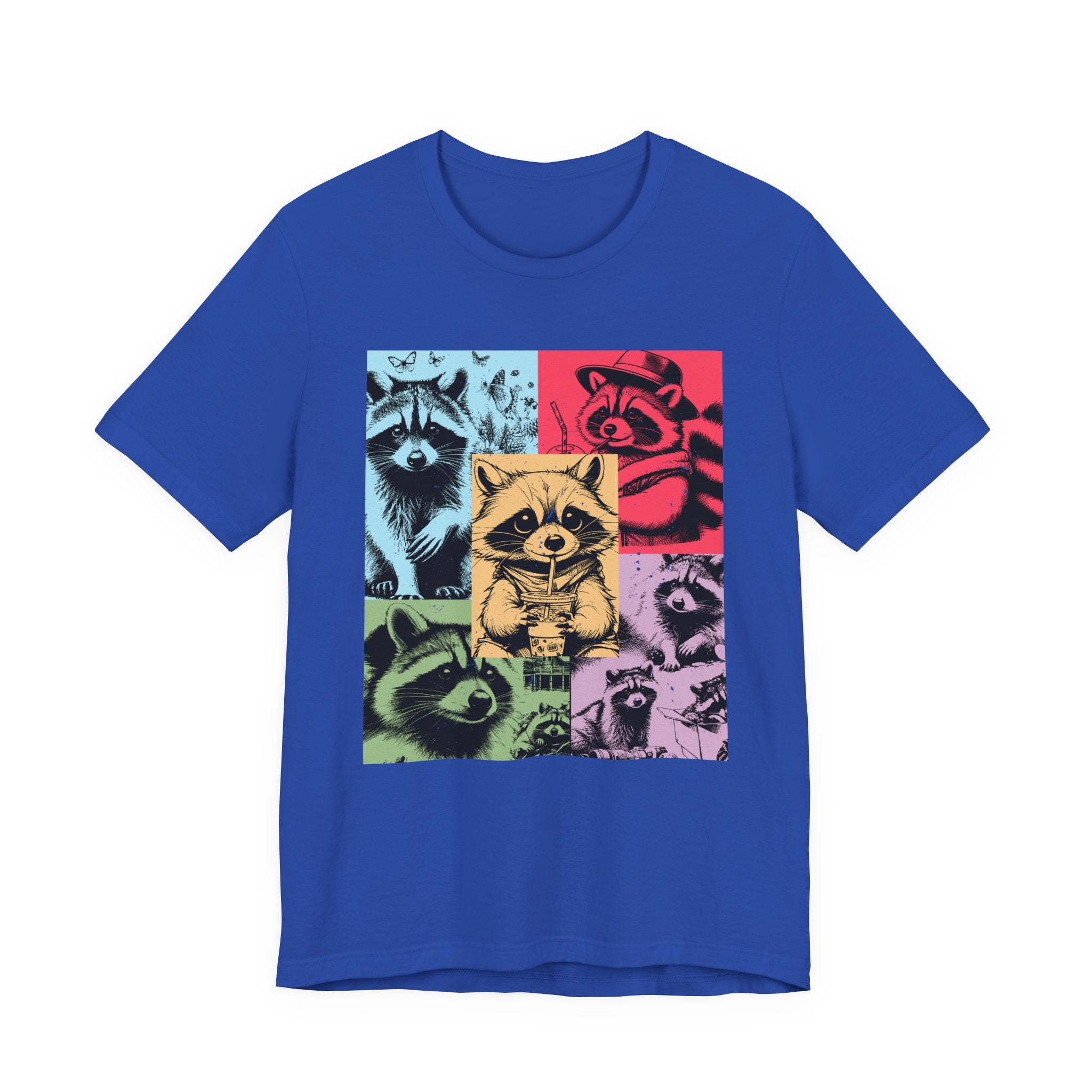 Colorful Raccoons T-Shirt – Playful Multi-Color Raccoons with Sipping Raccoon Graphic