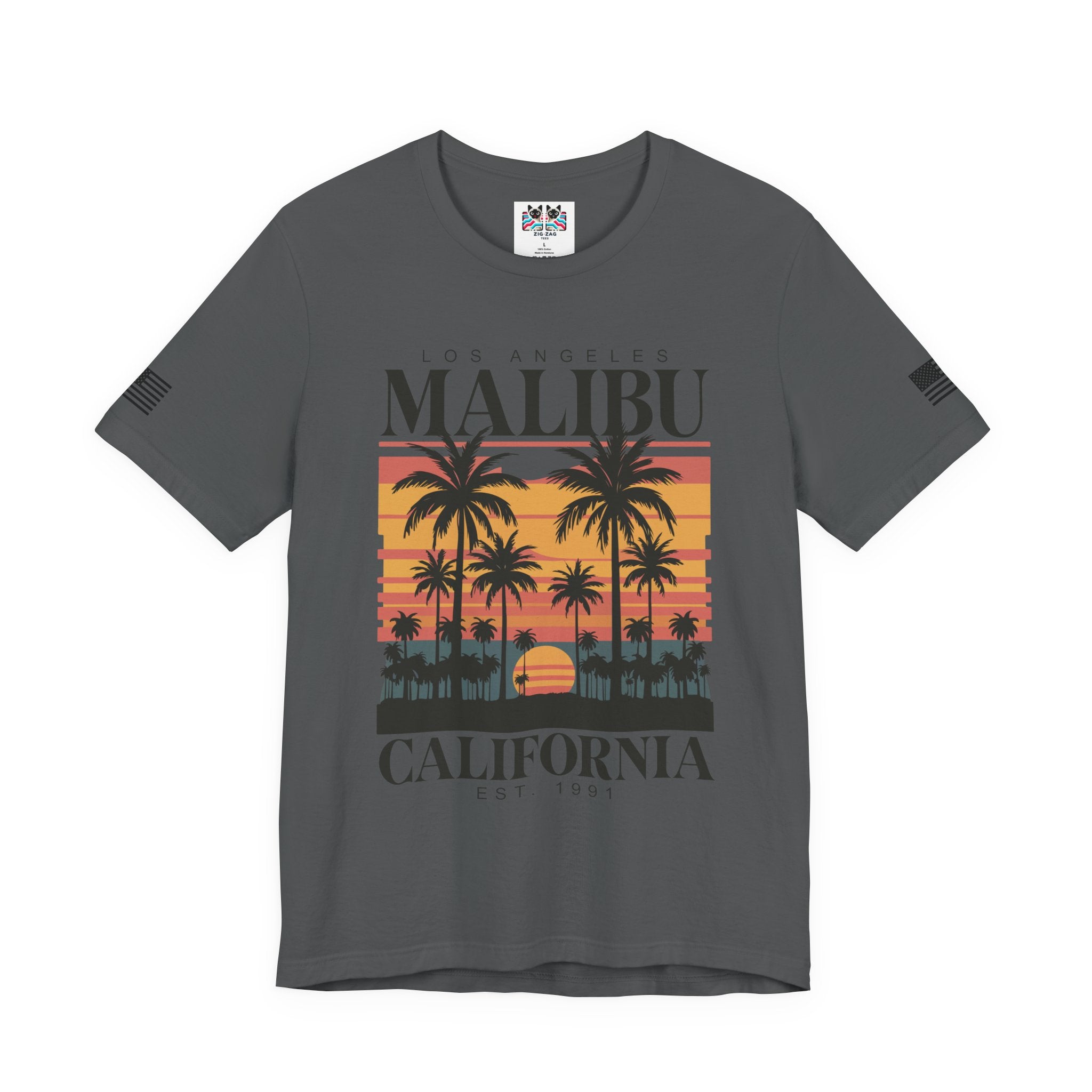 Los Angeles Malibu California T-Shirt – Retro Sunset Palm Tree Beach Graphic Tee