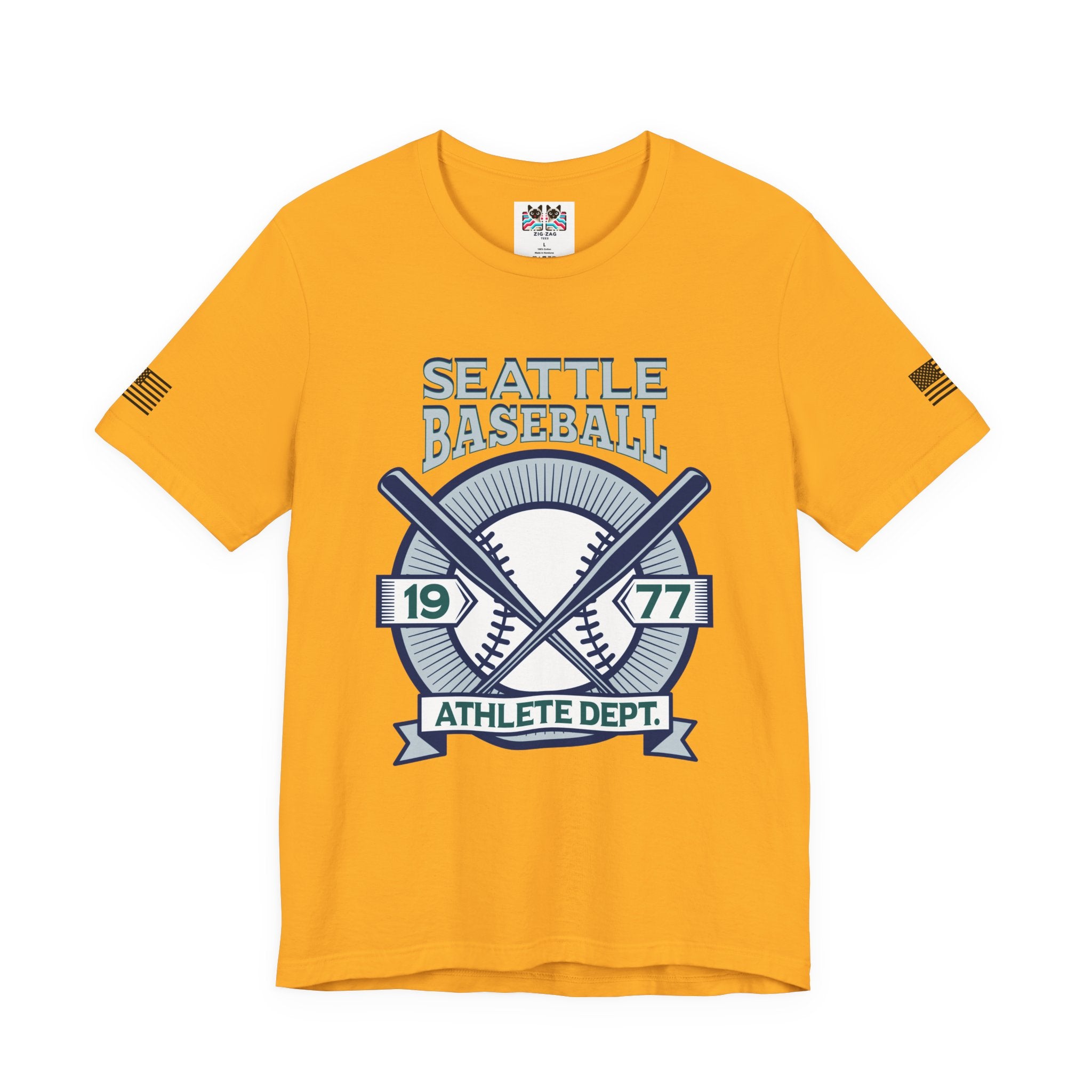 Seattle Baseball 1977 Athlete Dept. Crossed Bats Crest T-Shirt | Seattle Baseball Fan Tee | Retro Sports Graphic Shirt