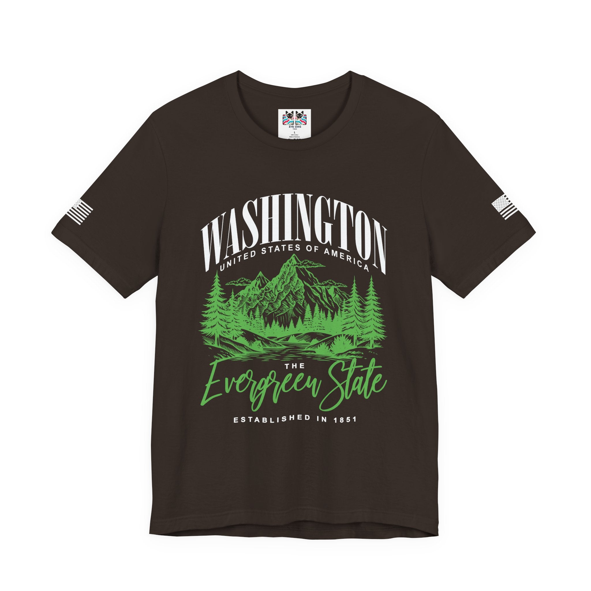 Washington The Evergreen State Mountain & Forest Nature Graphic T-Shirt | USA EST 1851 Pacific Northwest Tee
