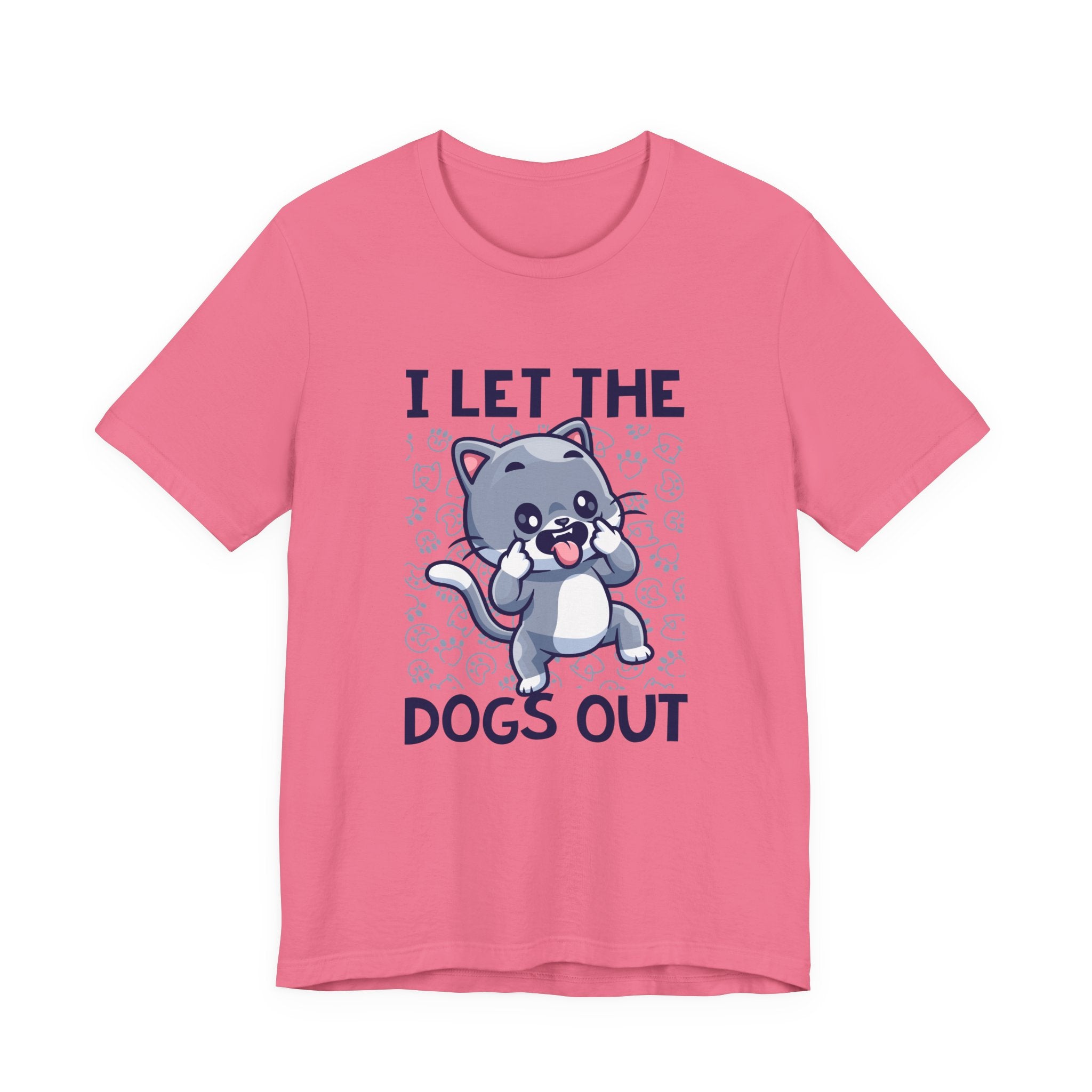 I Let the Dogs Out T-Shirt – Teasing Cat with Paw Prints Graphic Tee