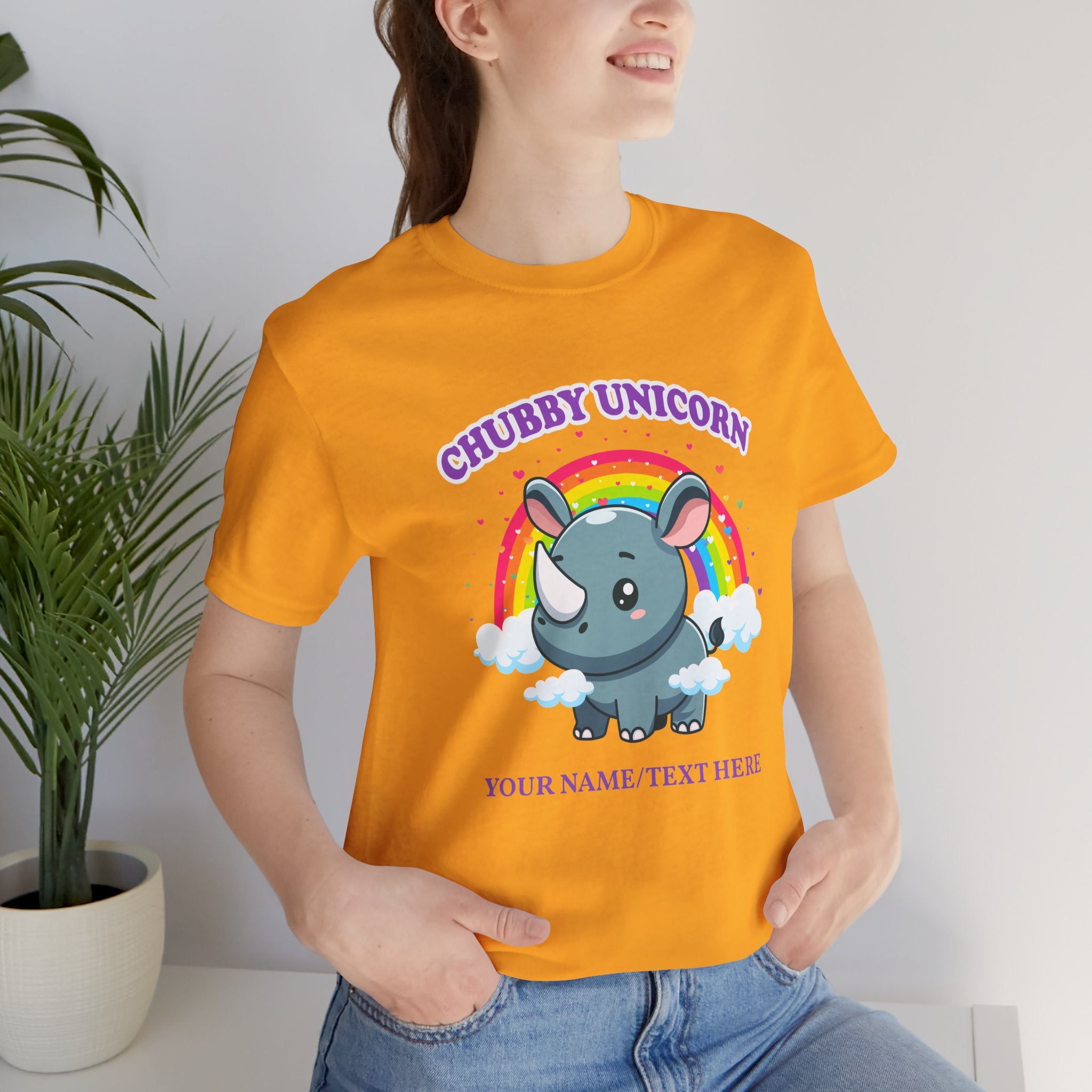 Custom T-Shirt - Chubby Unicorn T-Shirt – Cute Cartoon Rhino with Rainbow Graphic Tee