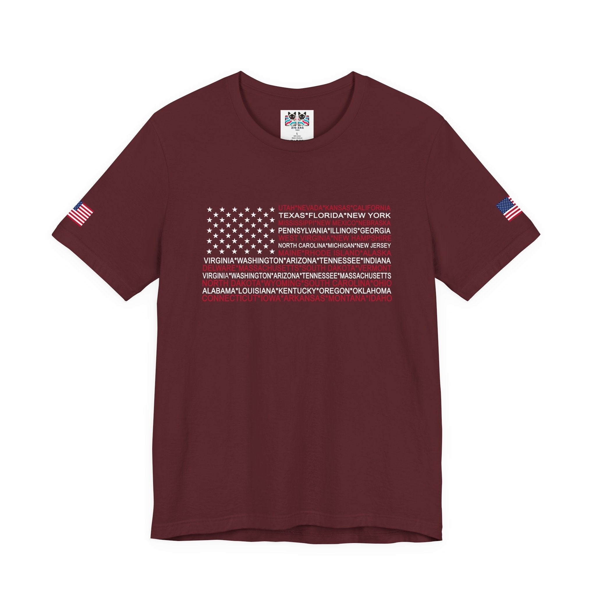 American Flag 50 States T-Shirt – All State Names USA Patriotic Typography Graphic Tee