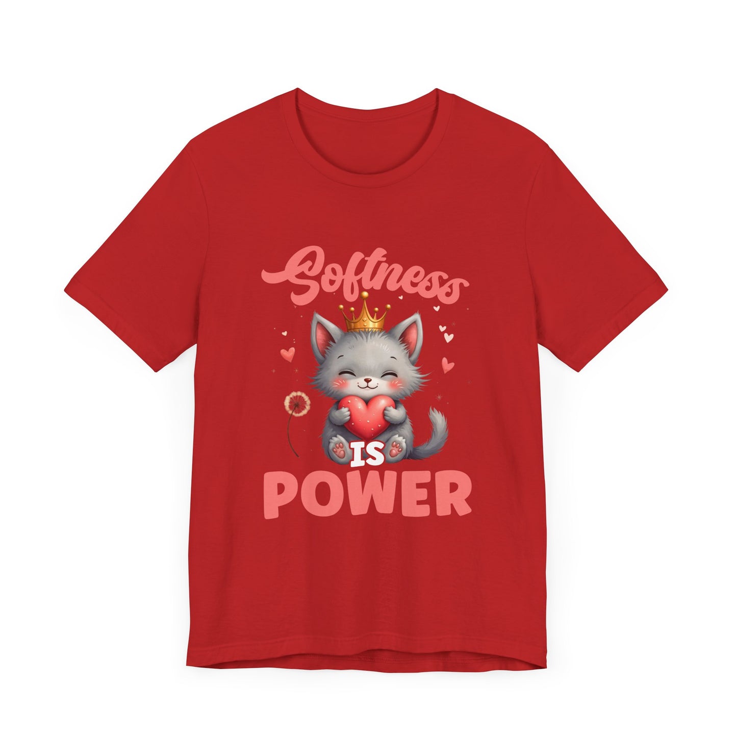 Softness Is Power – Adorable Cat with Heart & Crown Graphic T-Shirt