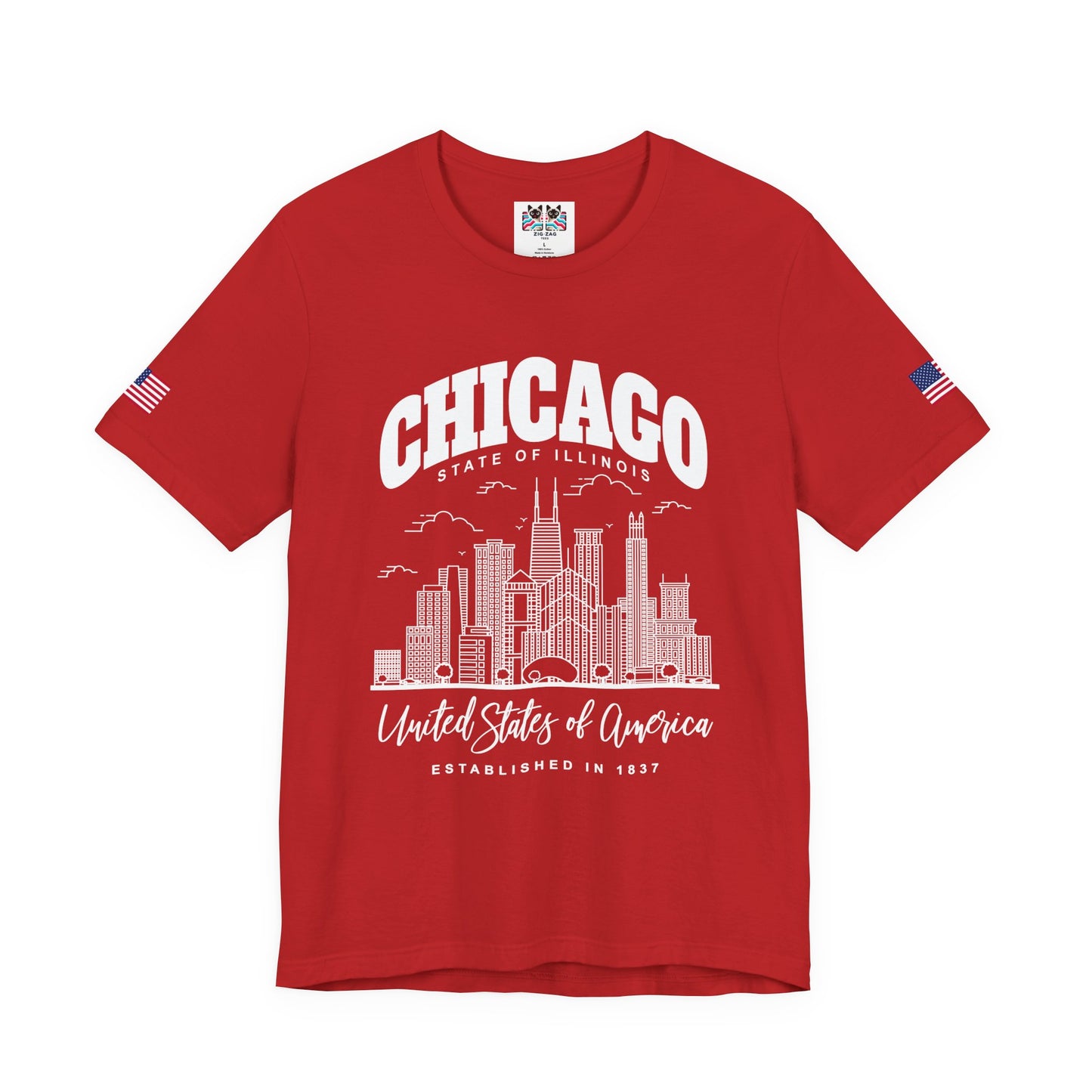 Chicago Illinois T-Shirt - State of Illinois Est 1837 White Skyline Design