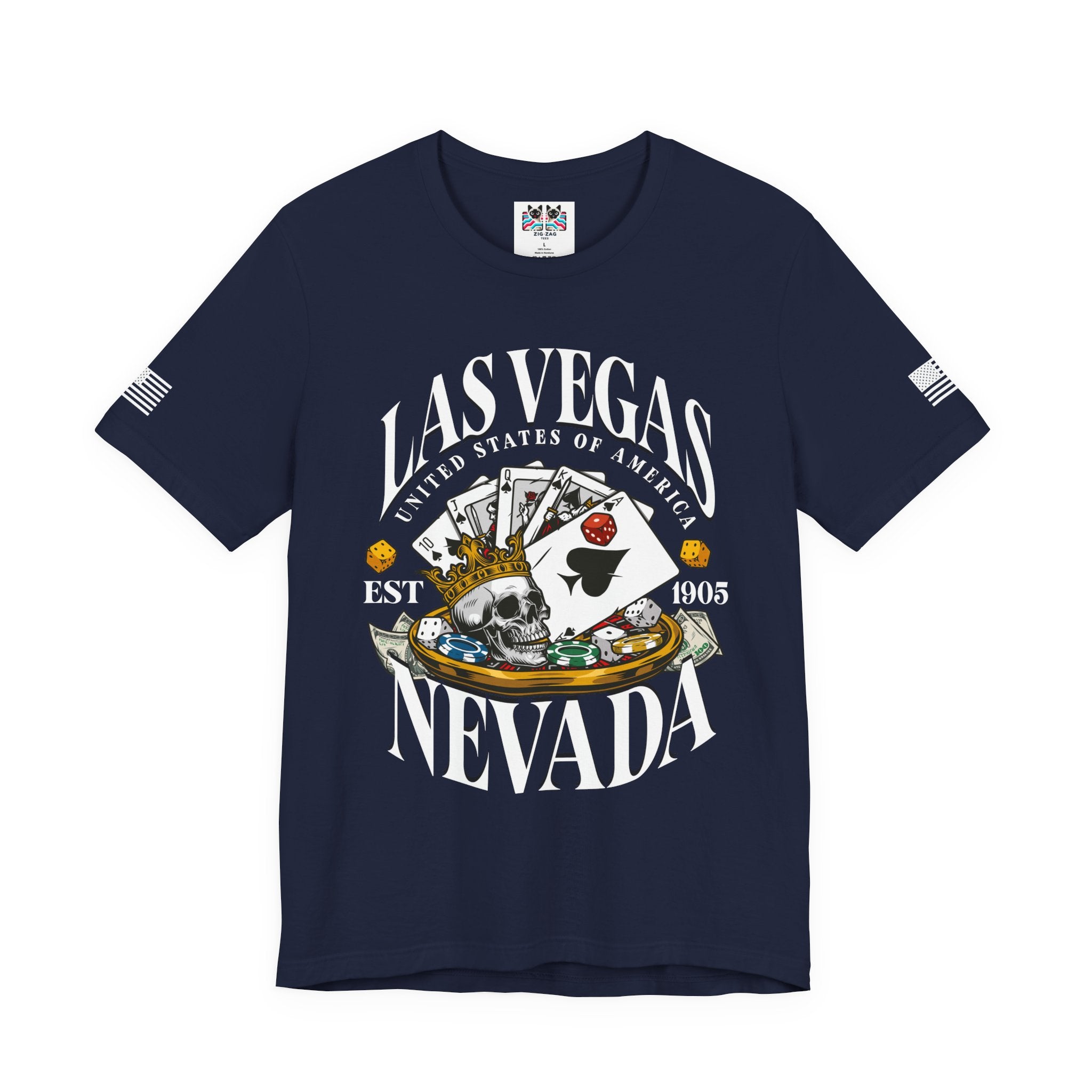 Las Vegas Nevada EST 1905 T-Shirt – Skull Crown Poker Cards Dice Casino Graphic Tee