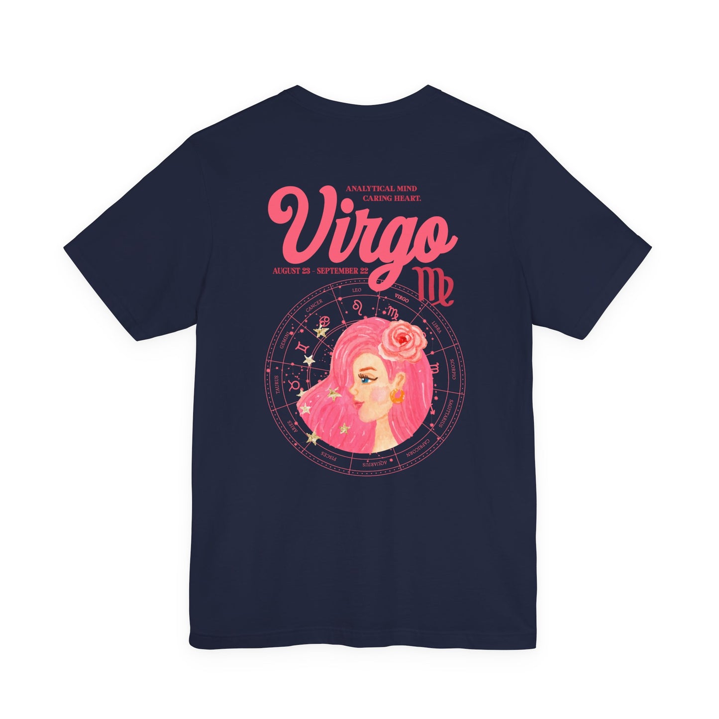 Virgo Zodiac Lady T-Shirt – Analytical Mind Caring Heart Astrological Wheel