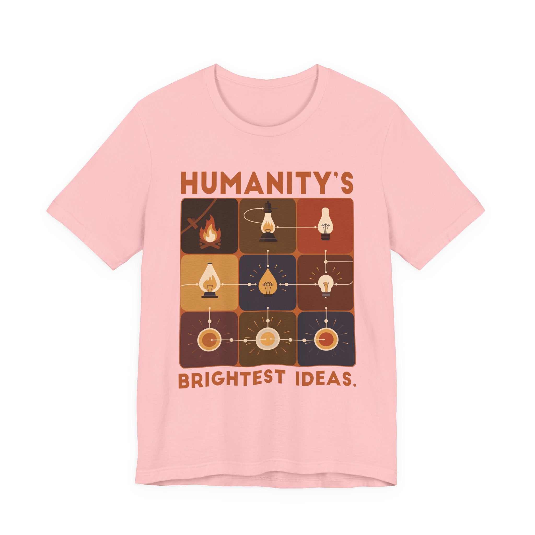 Humanity’s Bright Ideas Tshirt – Evolution from Fire to Fiber Optics Graphic