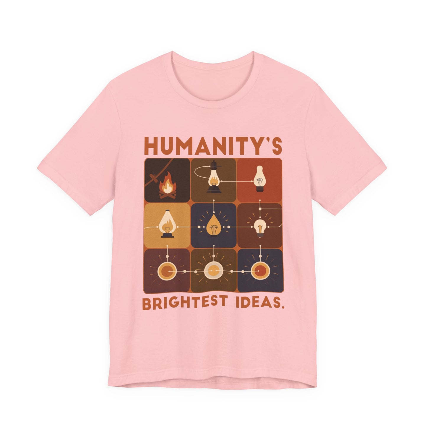 Humanity’s Bright Ideas Tshirt – Evolution from Fire to Fiber Optics Graphic