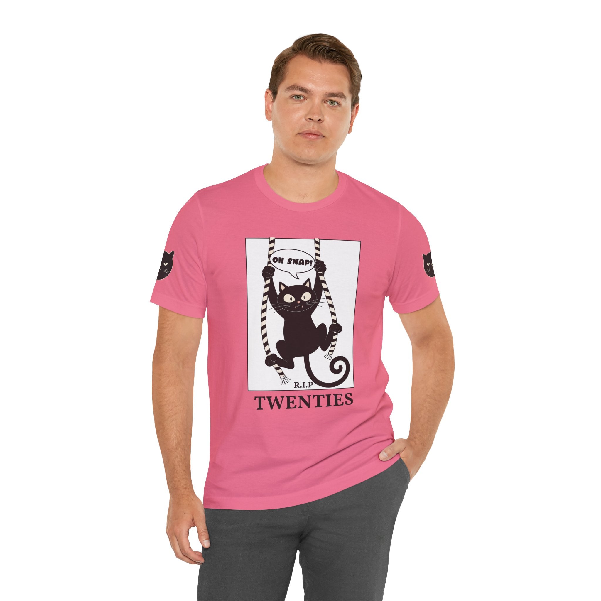 Custom T-Shirt - Oh Snap Funny Cat T-Shirt – Cat Hanging from Blinds Mischievous Kitten Humor Graphic Tee