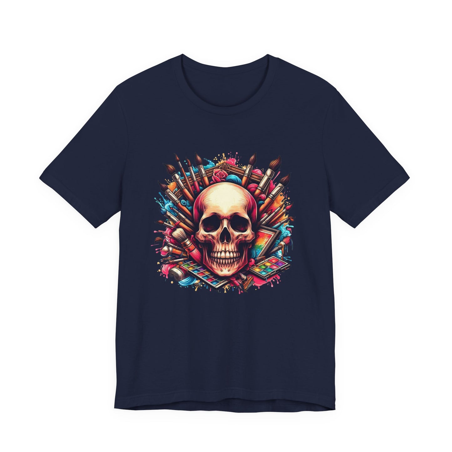 Art Is Not Dead Tshirt – Skull with Stacked Art Supplies Circular Graphic