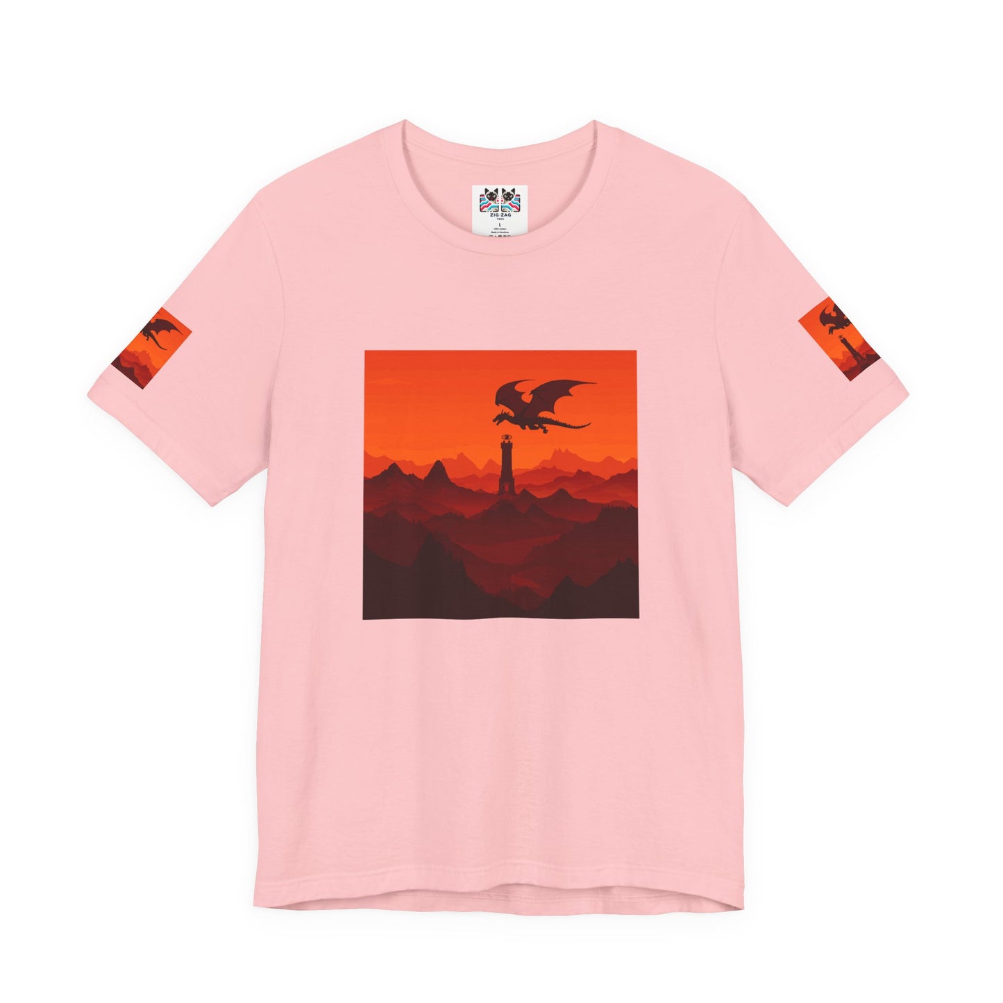 Dragon Sunset T-Shirt – Silhouette Flying Dragon Mountain Landscape Fantasy Graphic Tee