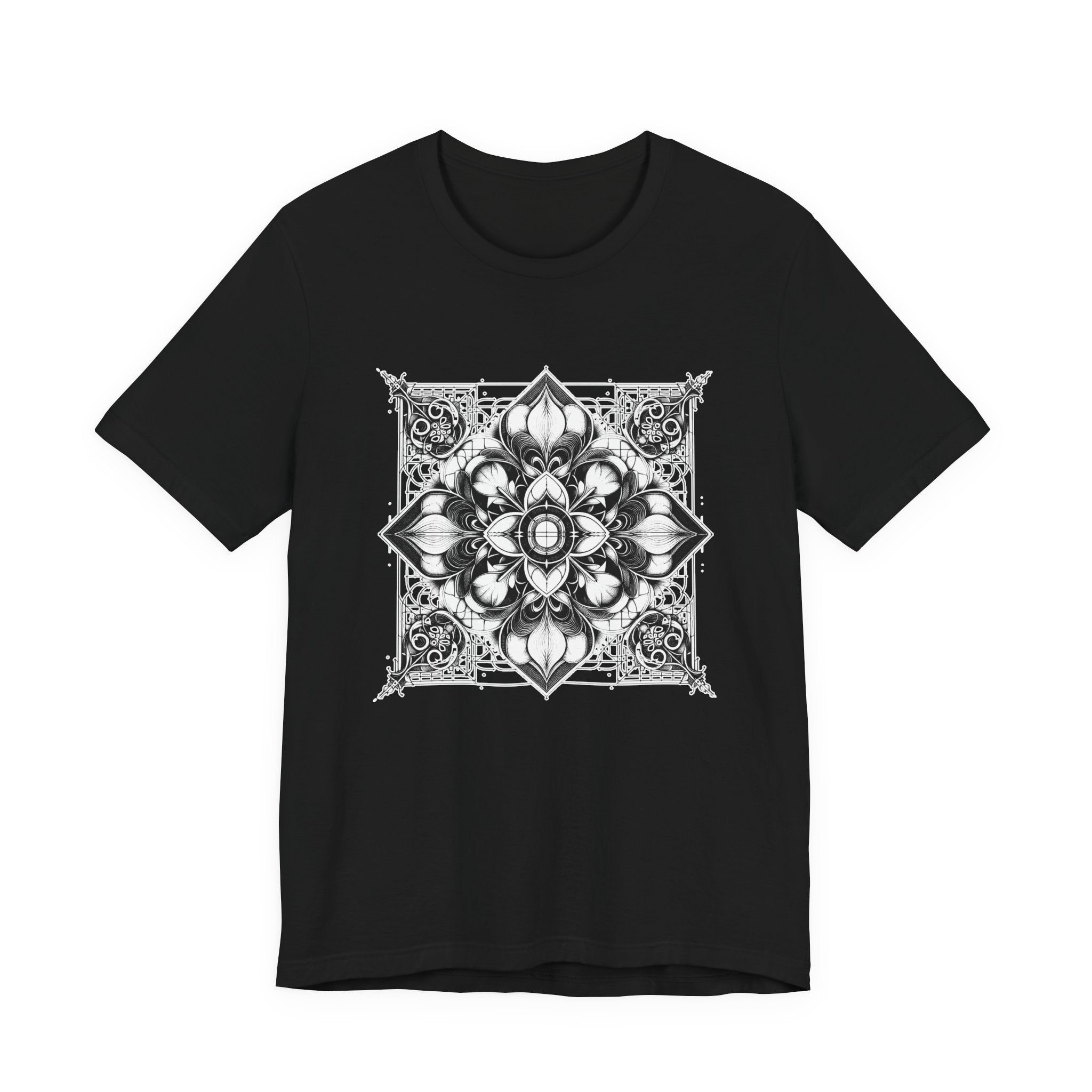 Monochrome Symmetry – Minimalist Geometric Pattern Graphic T-Shirt