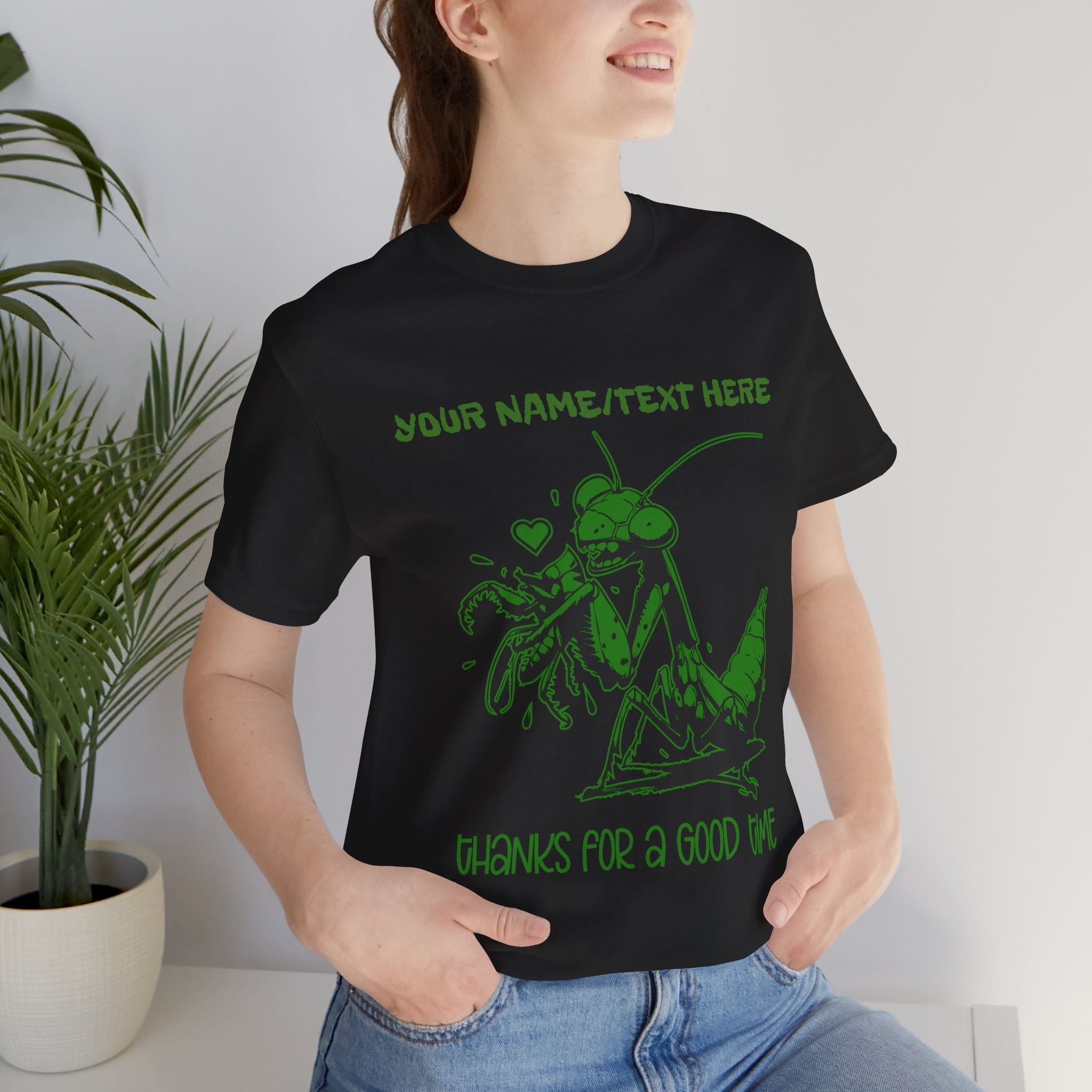 Custom T-Shirt - Thanks for a Good Time T-Shirt – Playful Grasshopper Eating Male Graphic Tee