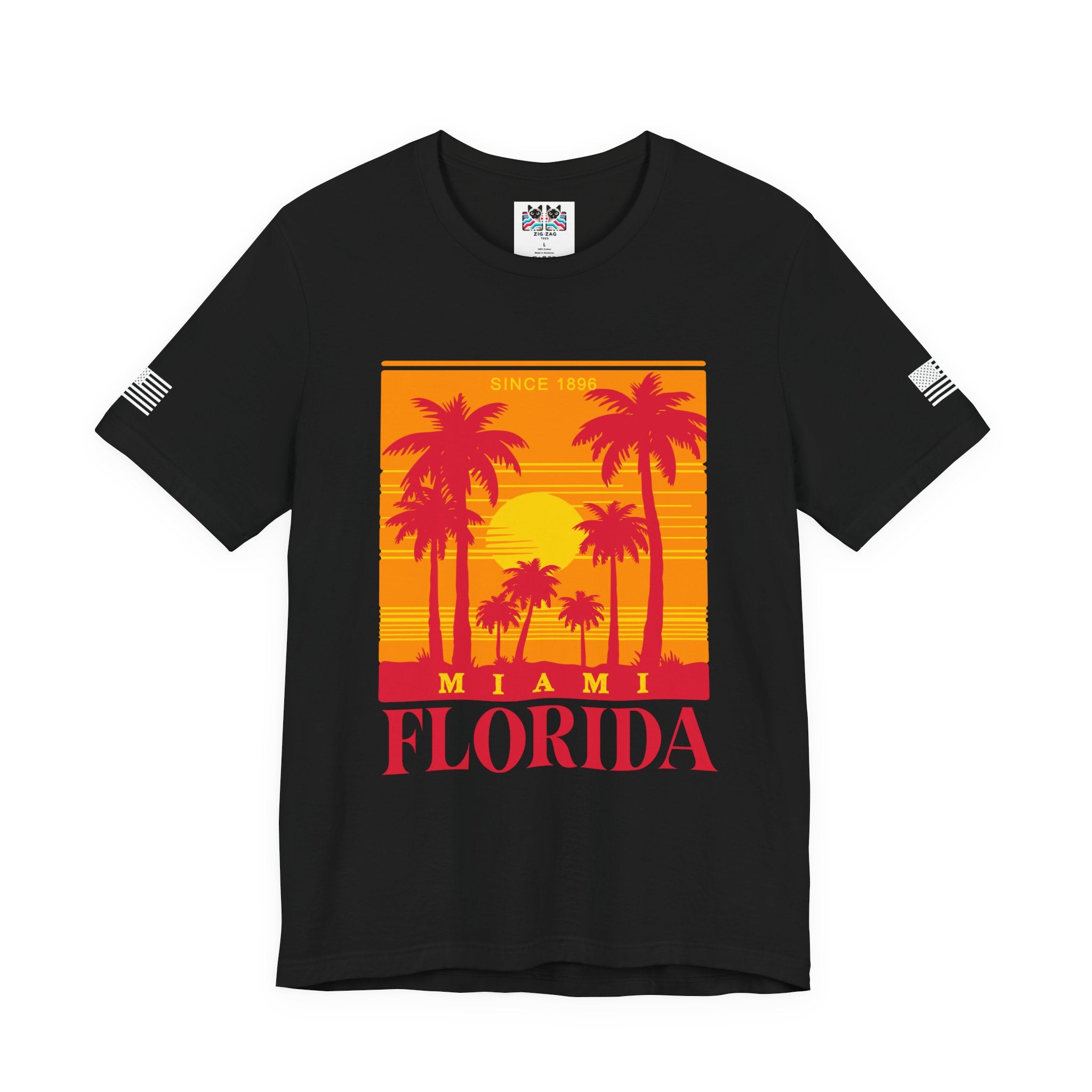 Miami Florida Since 1896 T-Shirt – Retro Sunset Palm Tree Square Graphic Tee