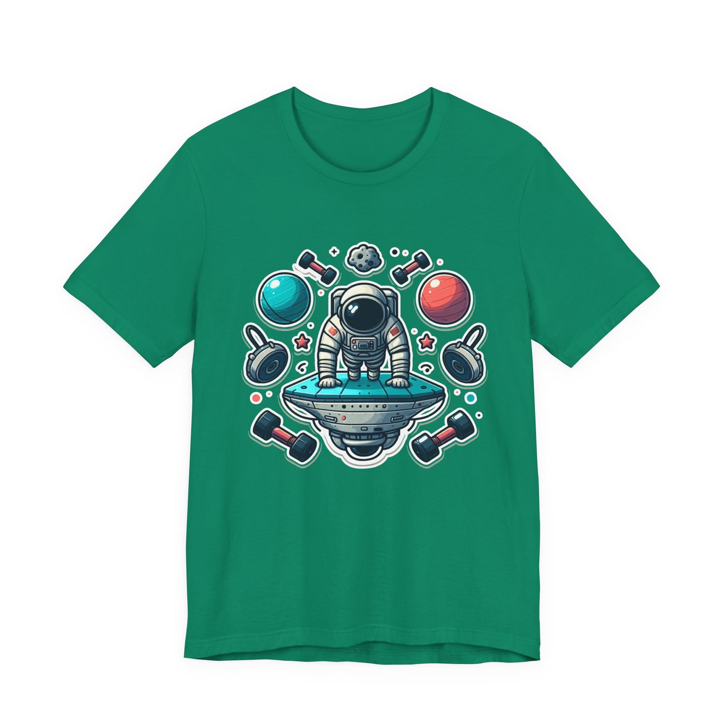 Rocket Science is My Cardio - Astronaut Doing Pushups Tshirt – Space Workout with Gadgets, Planets, and Dumbbells