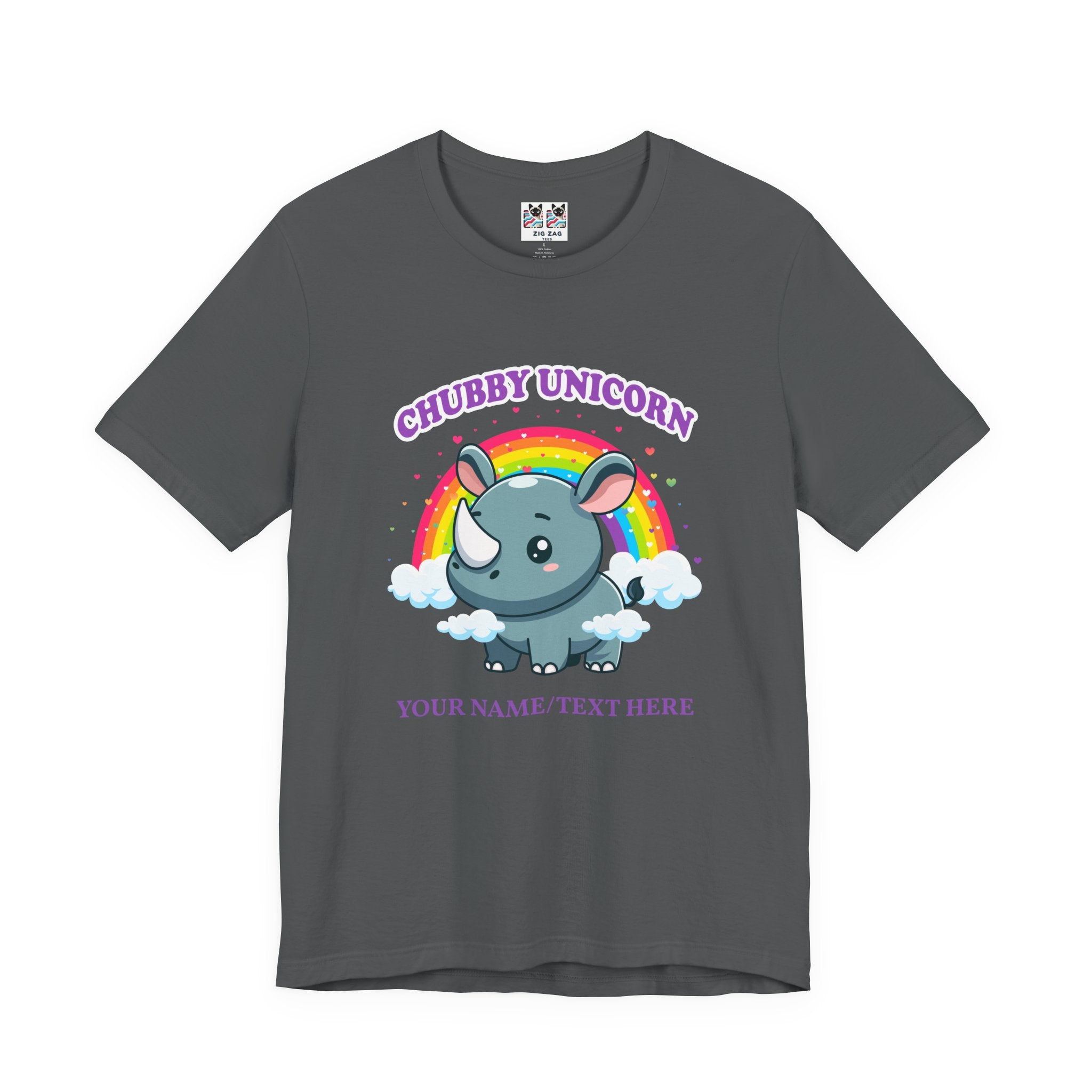 Custom T-Shirt - Chubby Unicorn T-Shirt – Cute Cartoon Rhino with Rainbow Graphic Tee