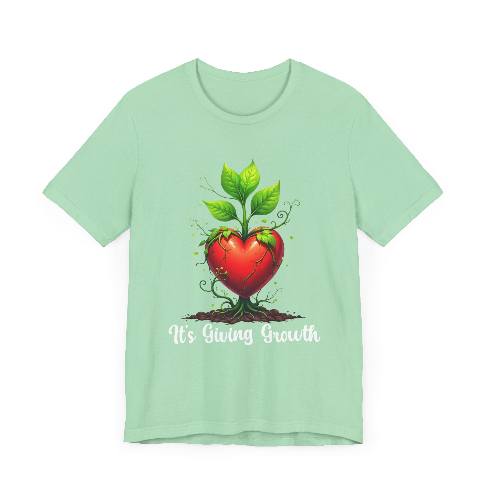 It's Giving Growth – Plant with Red Heart Trunk Graphic T-Shirt