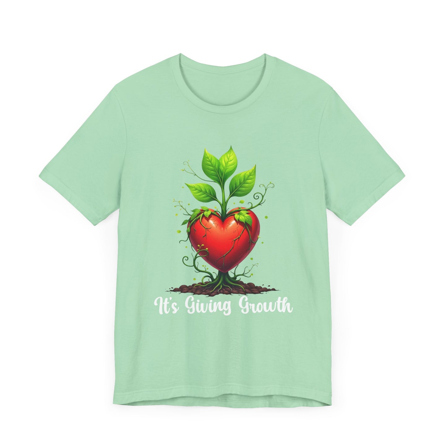 It's Giving Growth – Plant with Red Heart Trunk Graphic T-Shirt