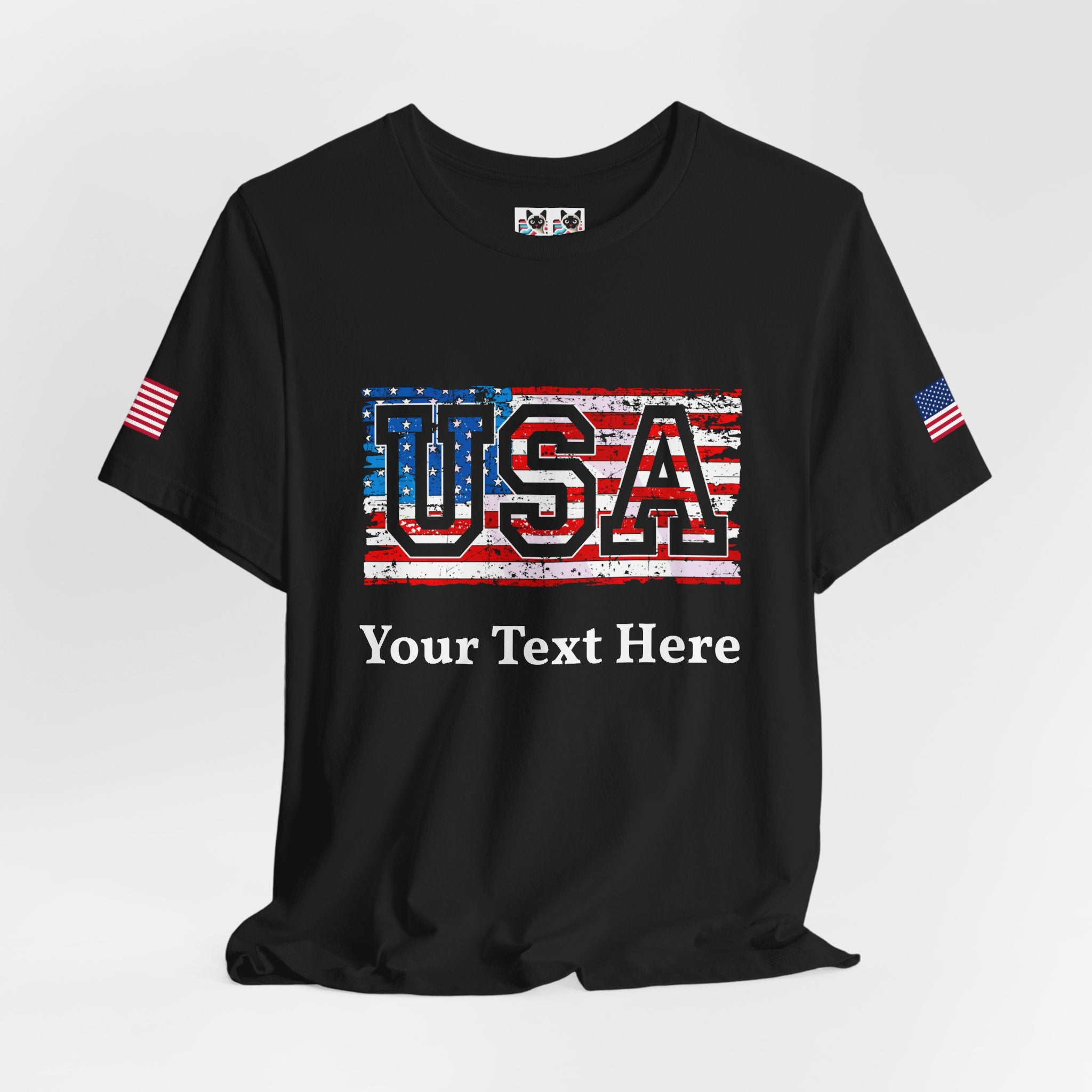 Custom T-Shirt - USA Vintage Collegiate T-Shirt – Retro American Flag Typography Graphic Tee