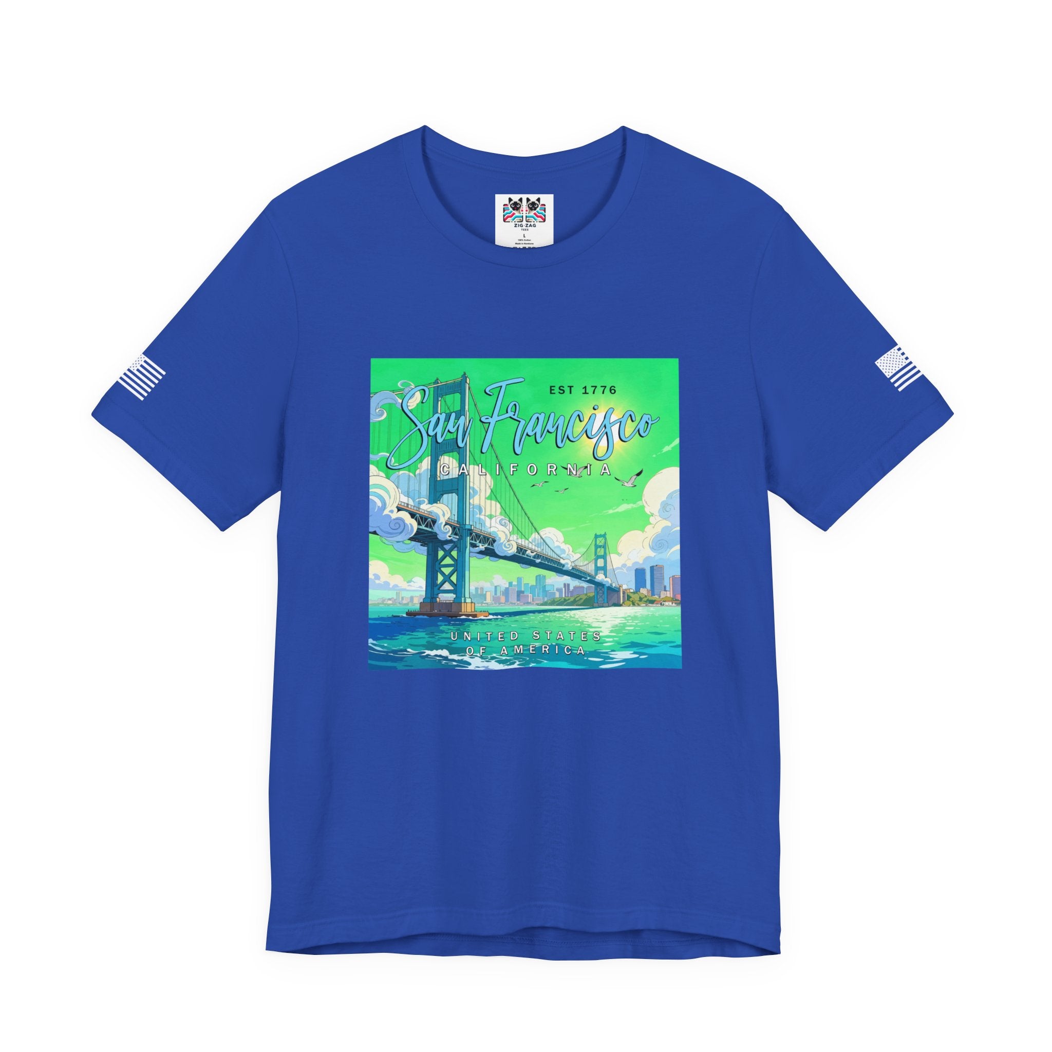 San Francisco California Est 1776 T-Shirt – Golden Gate Bridge Illustrated Graphic Tee United States of America
