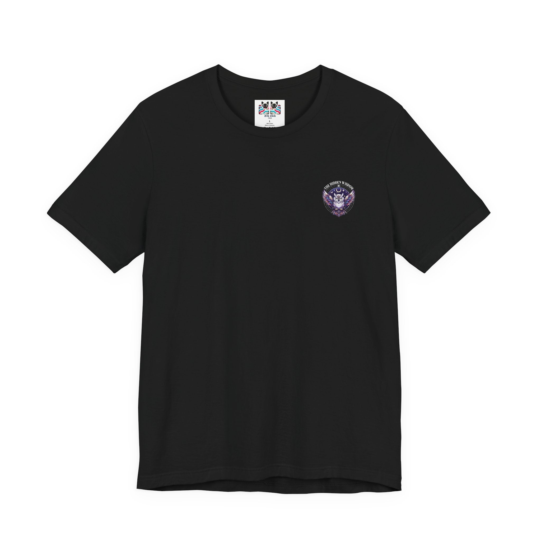 The Hidden Wisdom Within T-Shirt – Vibrant Flying Owl with Geometric Lines