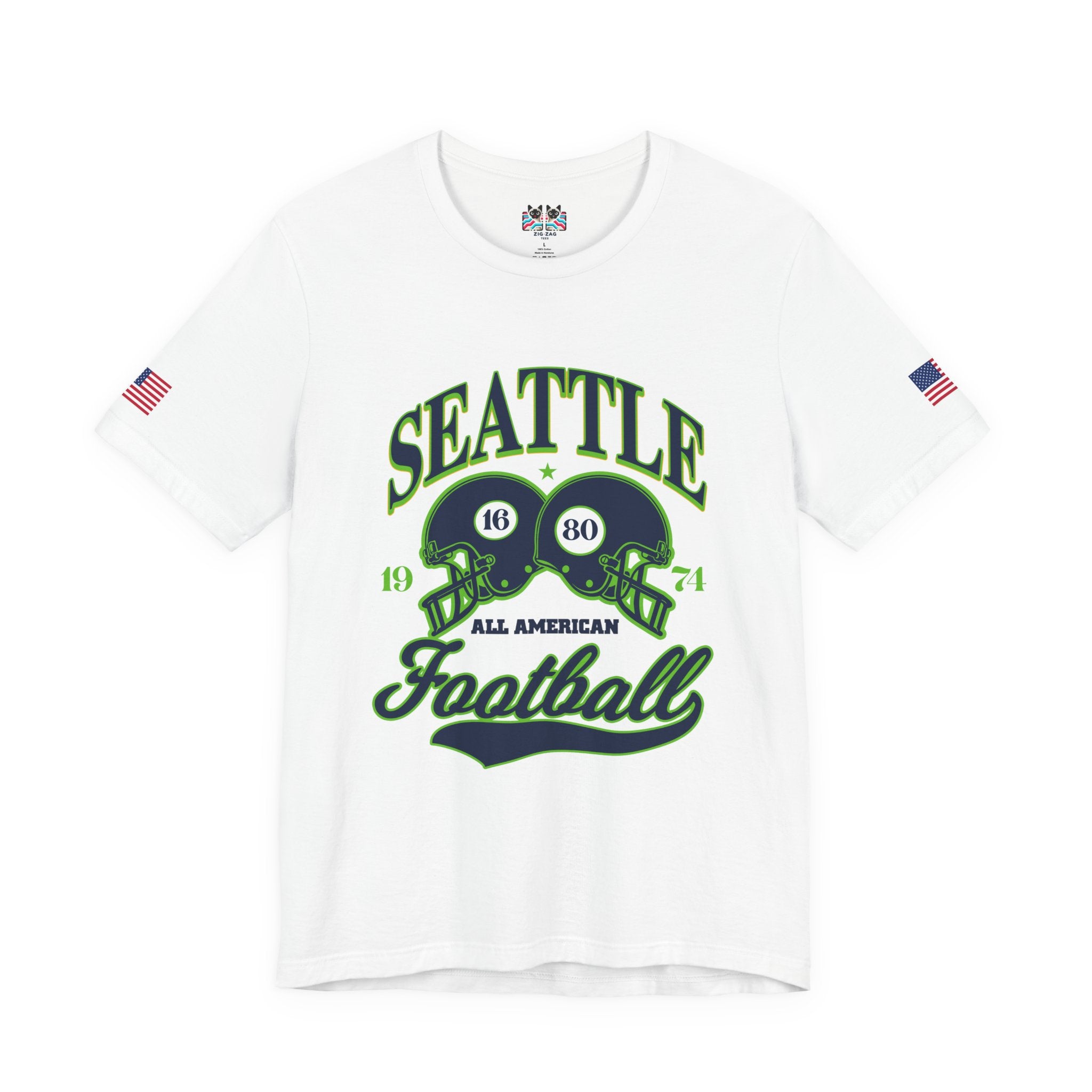 Seattle All American Football Retro Dual Helmet T-Shirt | Since 1974 Game Day Tee | Seattle Football Fan Shirt