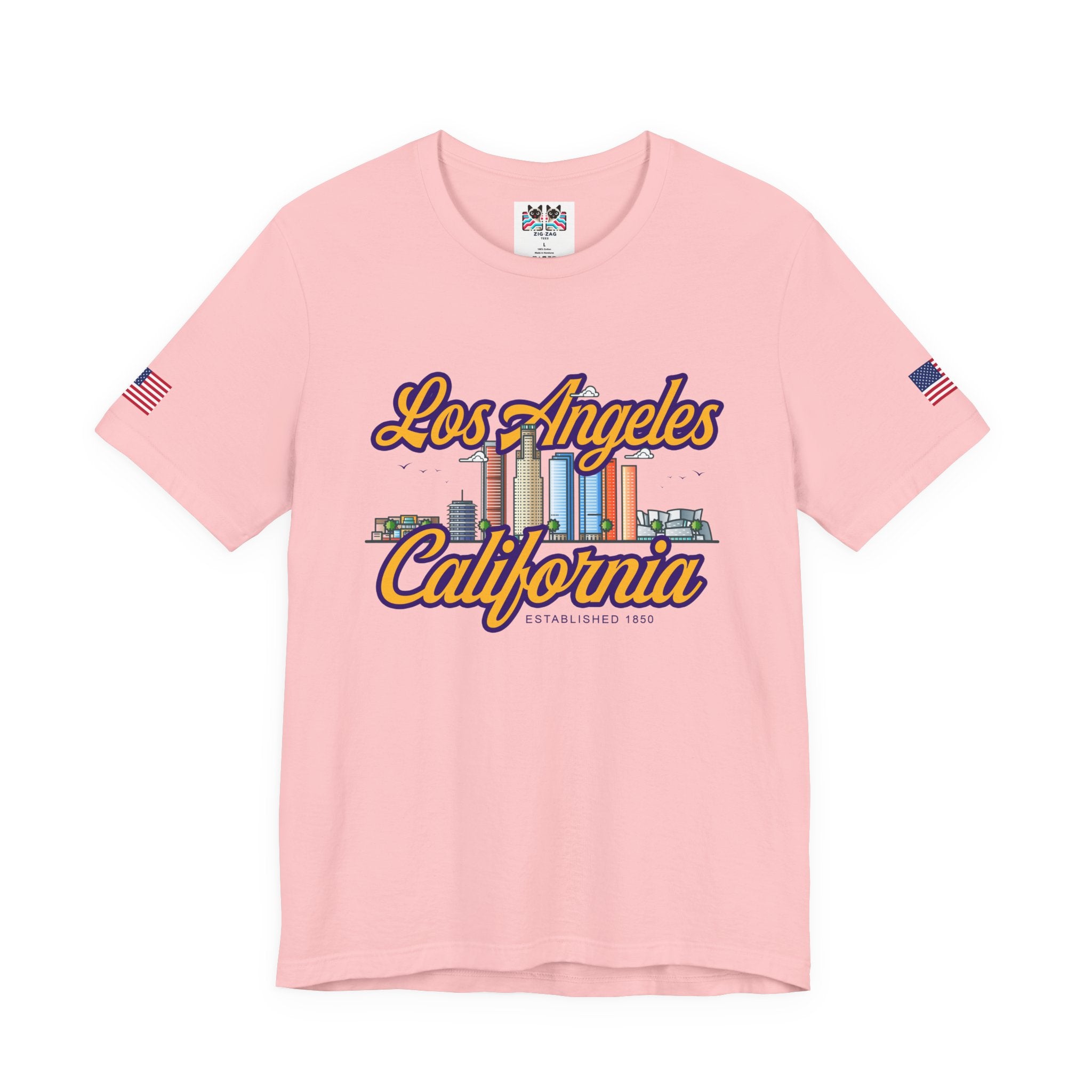 Los Angeles California Established 1850 T-Shirt – Downtown Skyline Script Graphic Tee