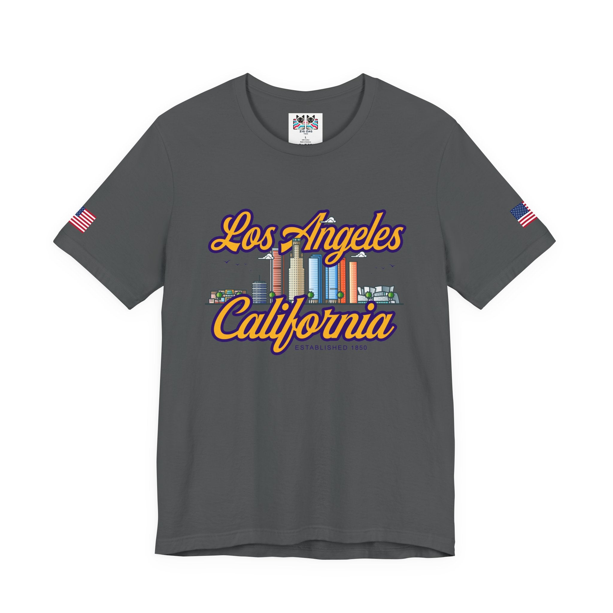 Los Angeles California Established 1850 T-Shirt – Downtown Skyline Script Graphic Tee
