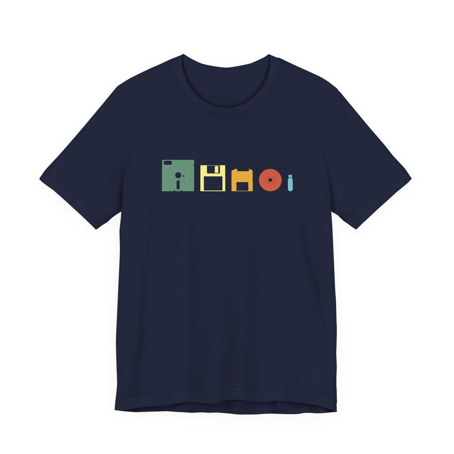 Data Storage Evolution Tshirt – Floppy Disk to CD to Thumb Drive
