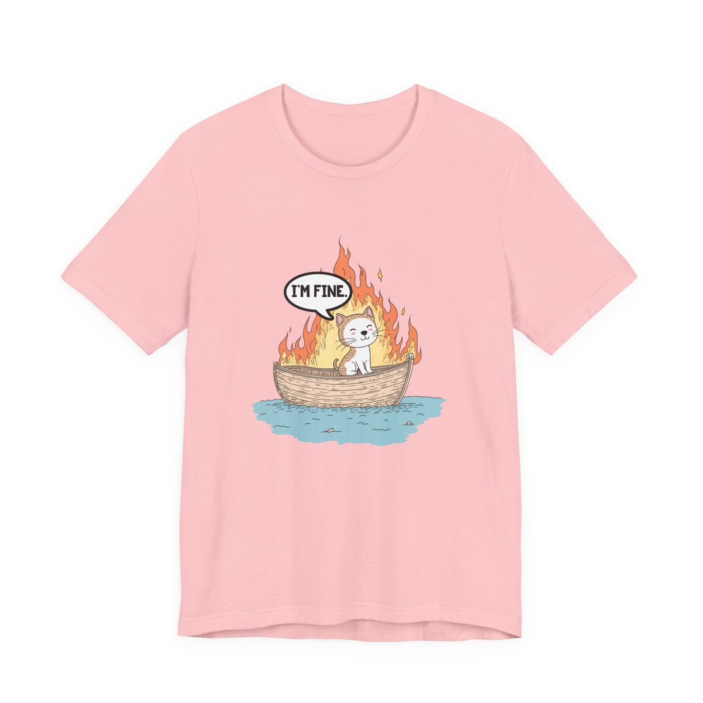 Im Fine Cat In Boat On Fire Tshirt Cat Sitting in Burning Boat Humor