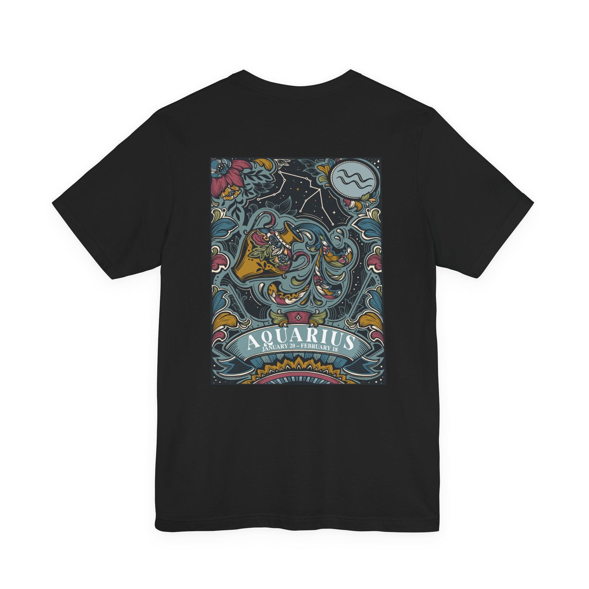 Aquarius Constellation & Floral Zodiac T-Shirt – January 20 to February 18