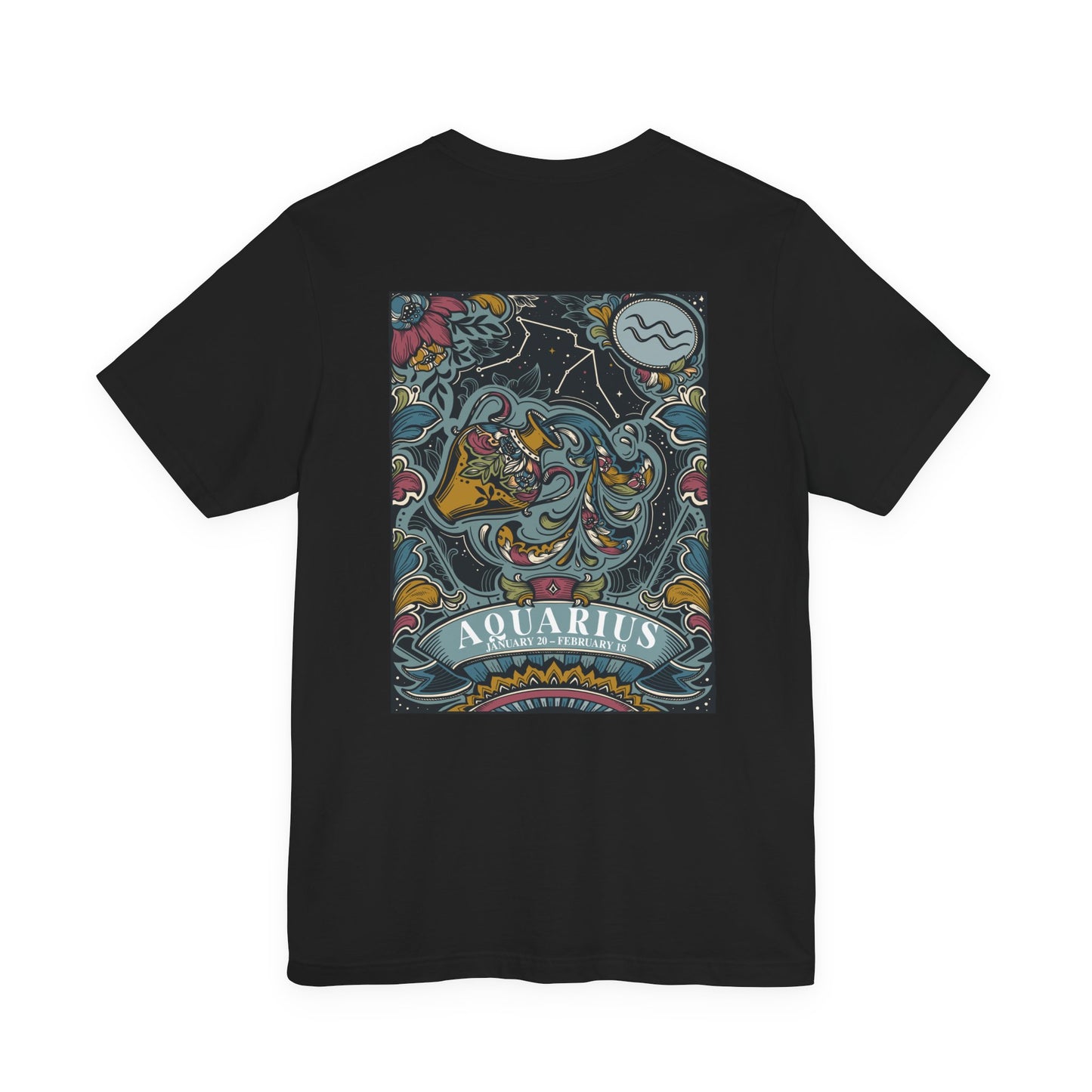 Aquarius Constellation & Floral Zodiac T-Shirt – January 20 to February 18