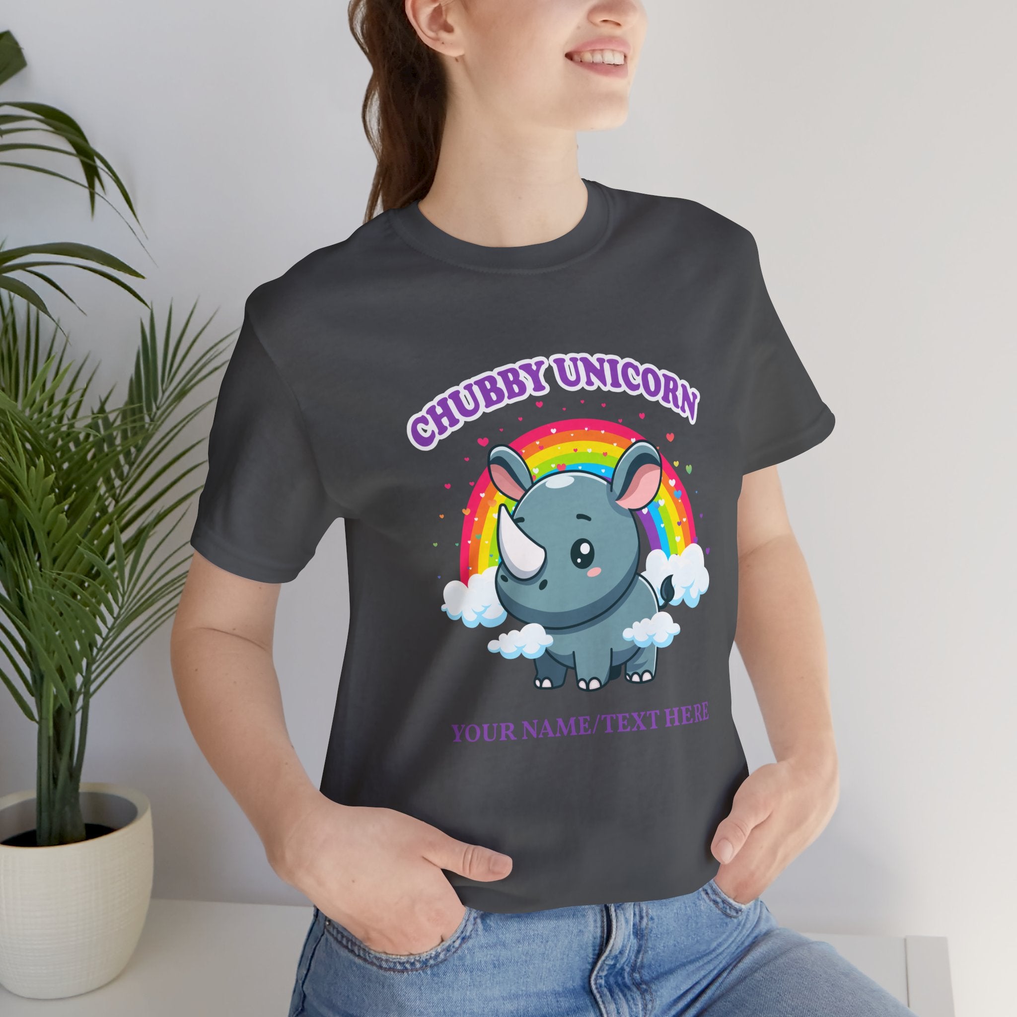 Custom T-Shirt - Chubby Unicorn T-Shirt – Cute Cartoon Rhino with Rainbow Graphic Tee