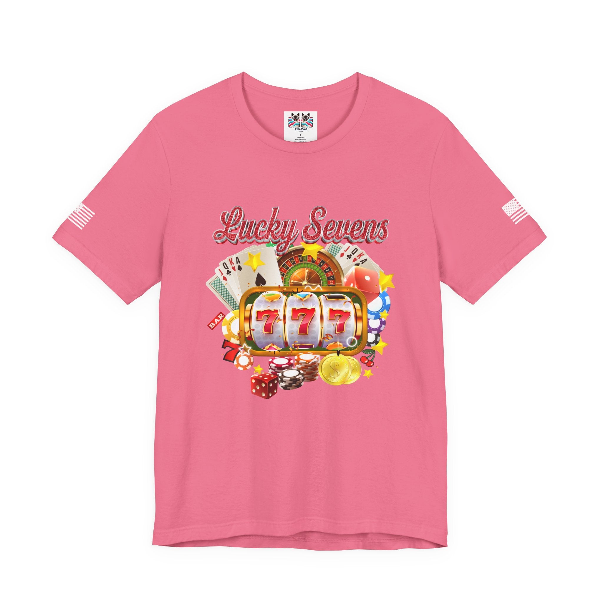 Lucky Sevens Casino T-Shirt – 777 Slot Machine Roulette Poker Chips Vegas Tee