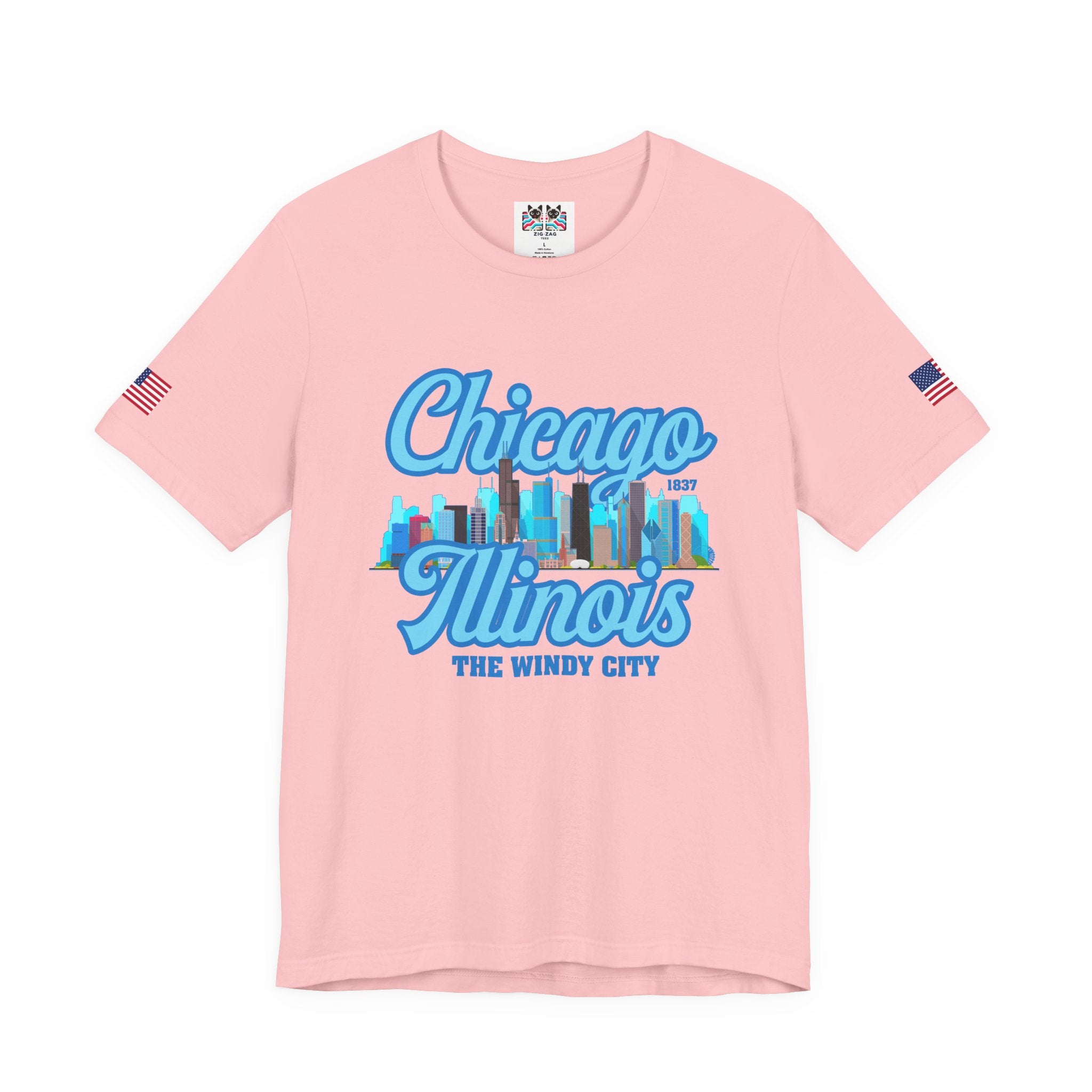 Chicago Illinois Windy City T-Shirt - 1837 Blue Colorful Skyline Navy Design