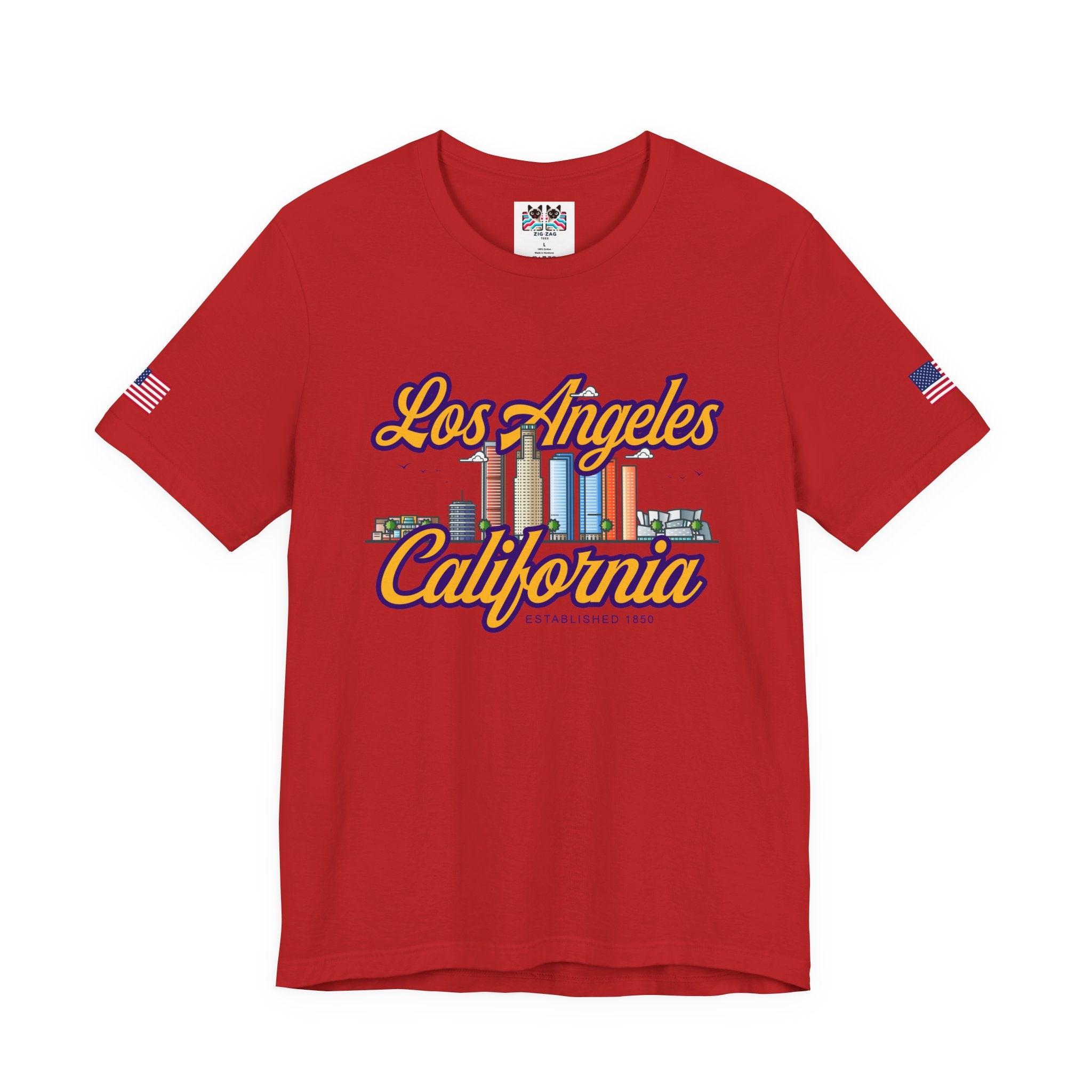 Los Angeles California Established 1850 T-Shirt – Downtown Skyline Script Graphic Tee