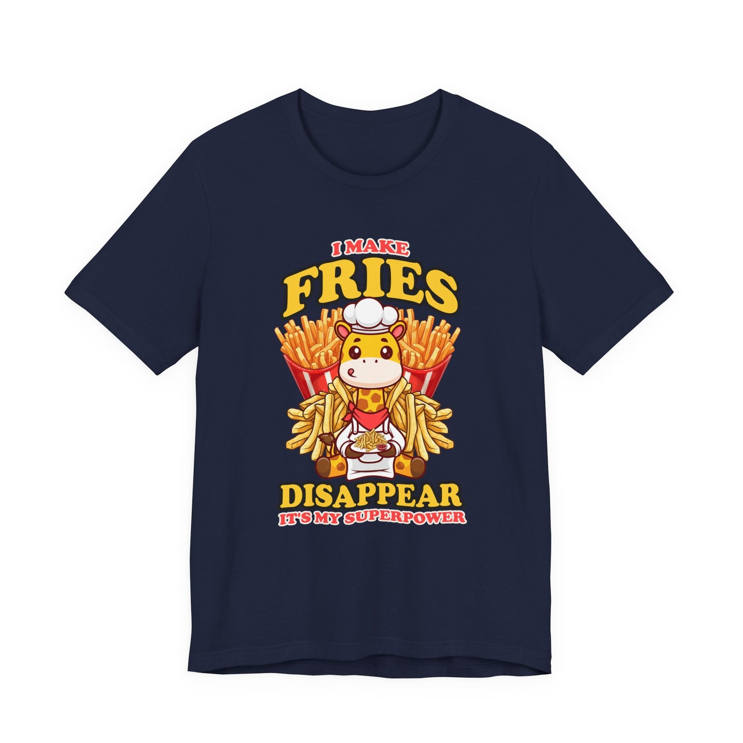 I Make Fries Disappear T-Shirt – Adorable Baby Giraffe Chef With Fries Funny Super Power Graphic Tee