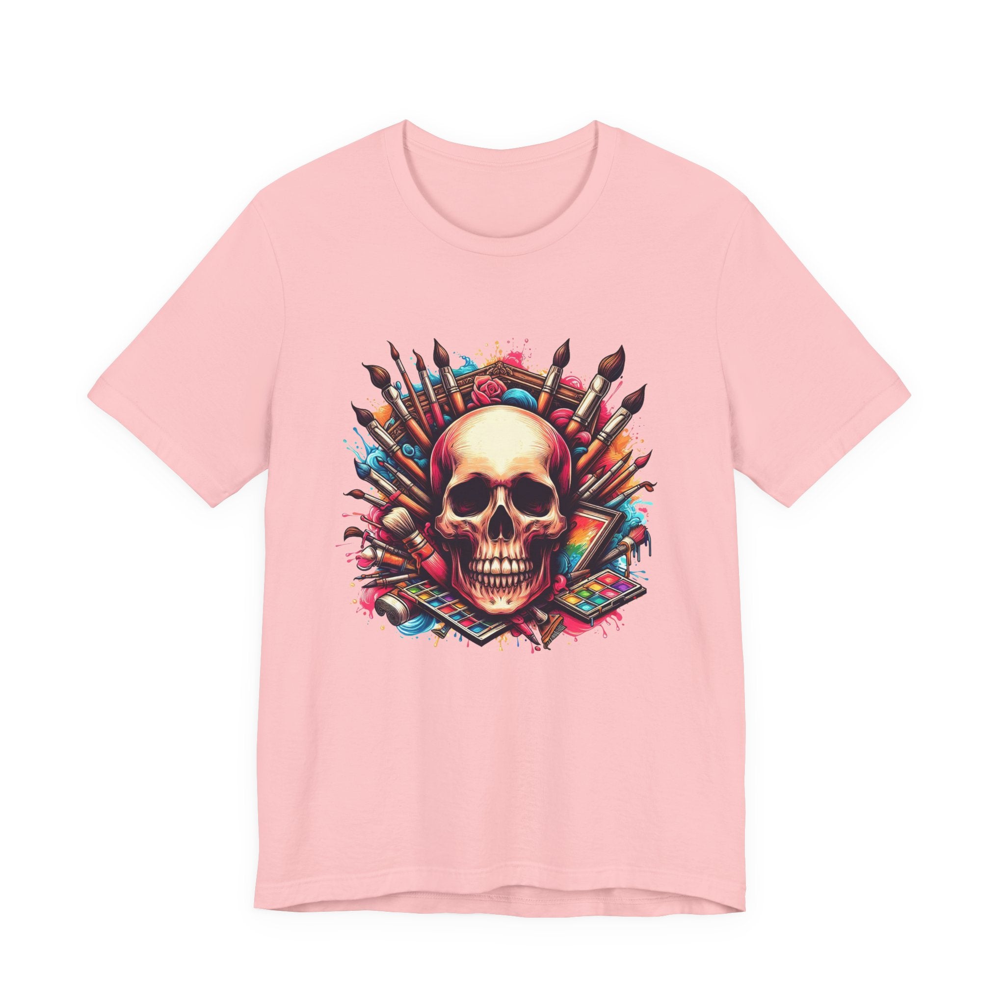 Art Is Not Dead Tshirt – Skull with Stacked Art Supplies Circular Graphic