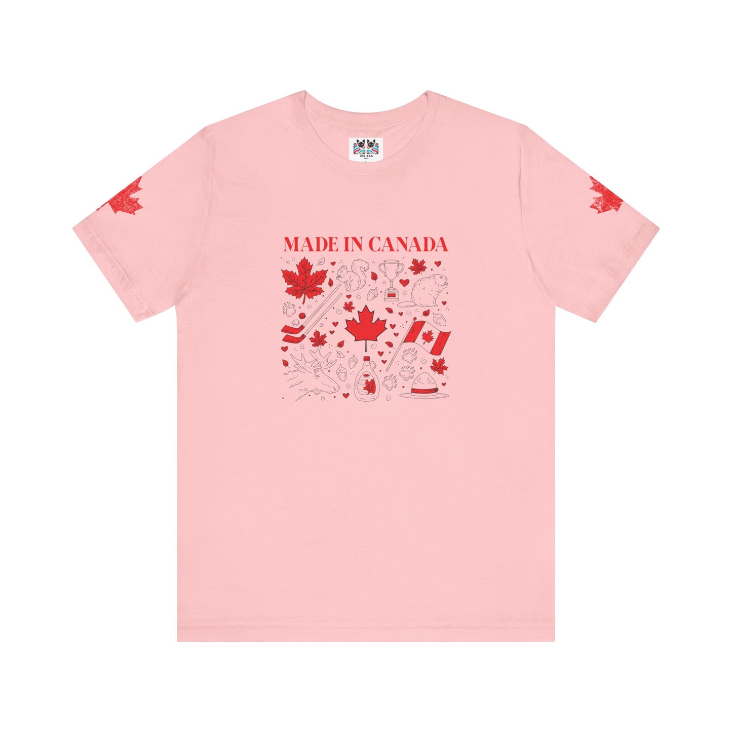 Made In Canada Iconic Symbols - Red & Black outline Print T-Shirt
