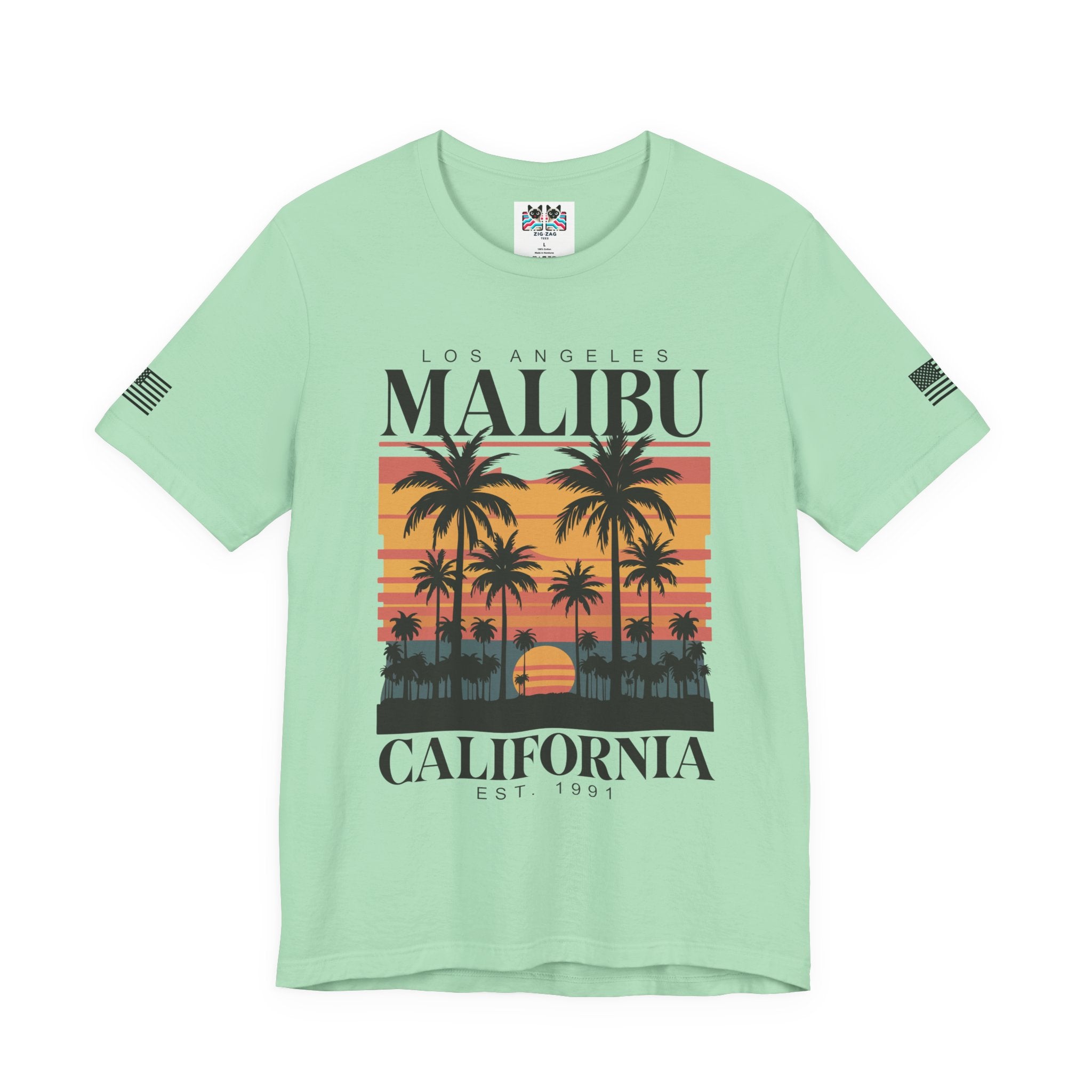Los Angeles Malibu California T-Shirt – Retro Sunset Palm Tree Beach Graphic Tee