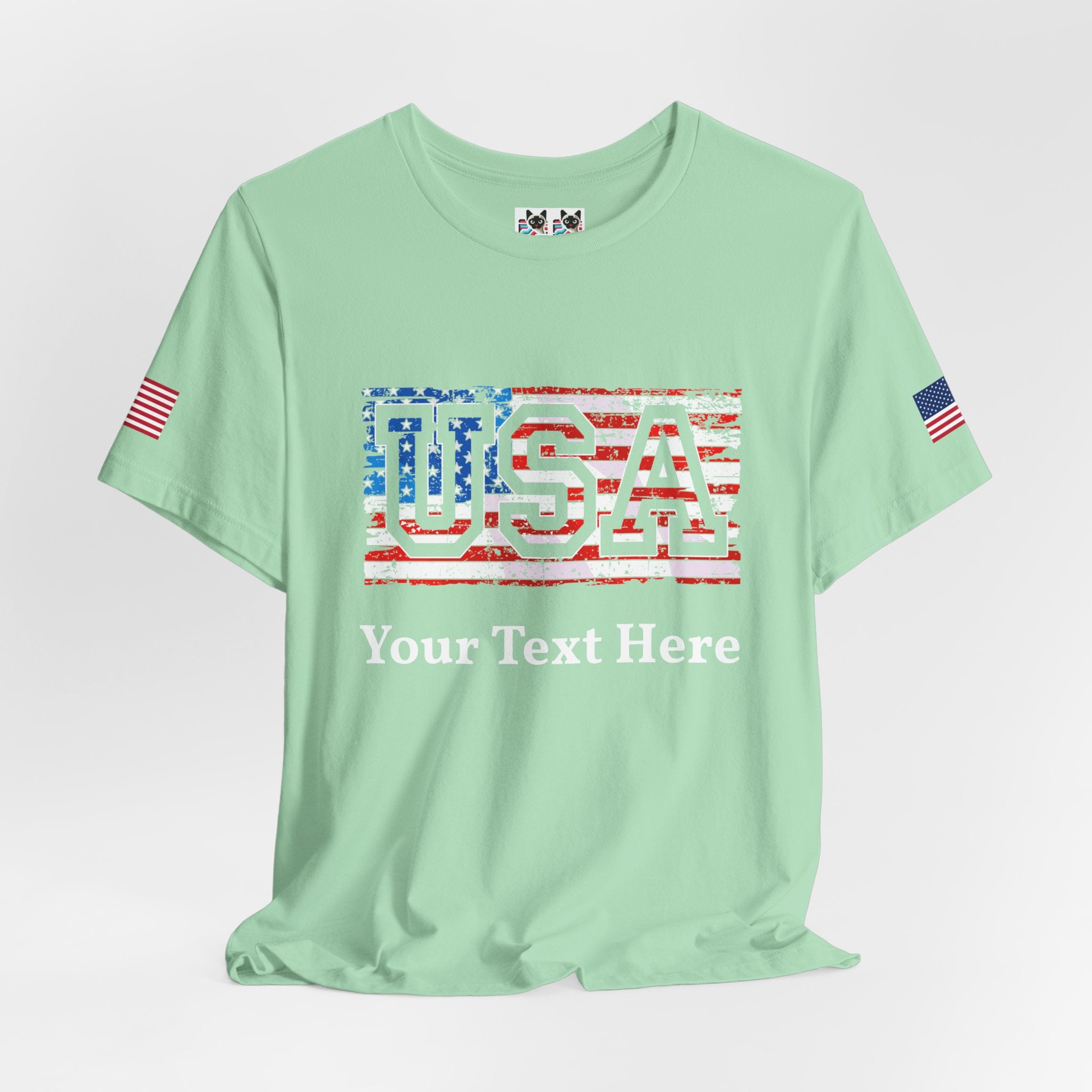 Custom T-Shirt - USA Vintage Collegiate T-Shirt – Retro American Flag Typography Graphic Tee