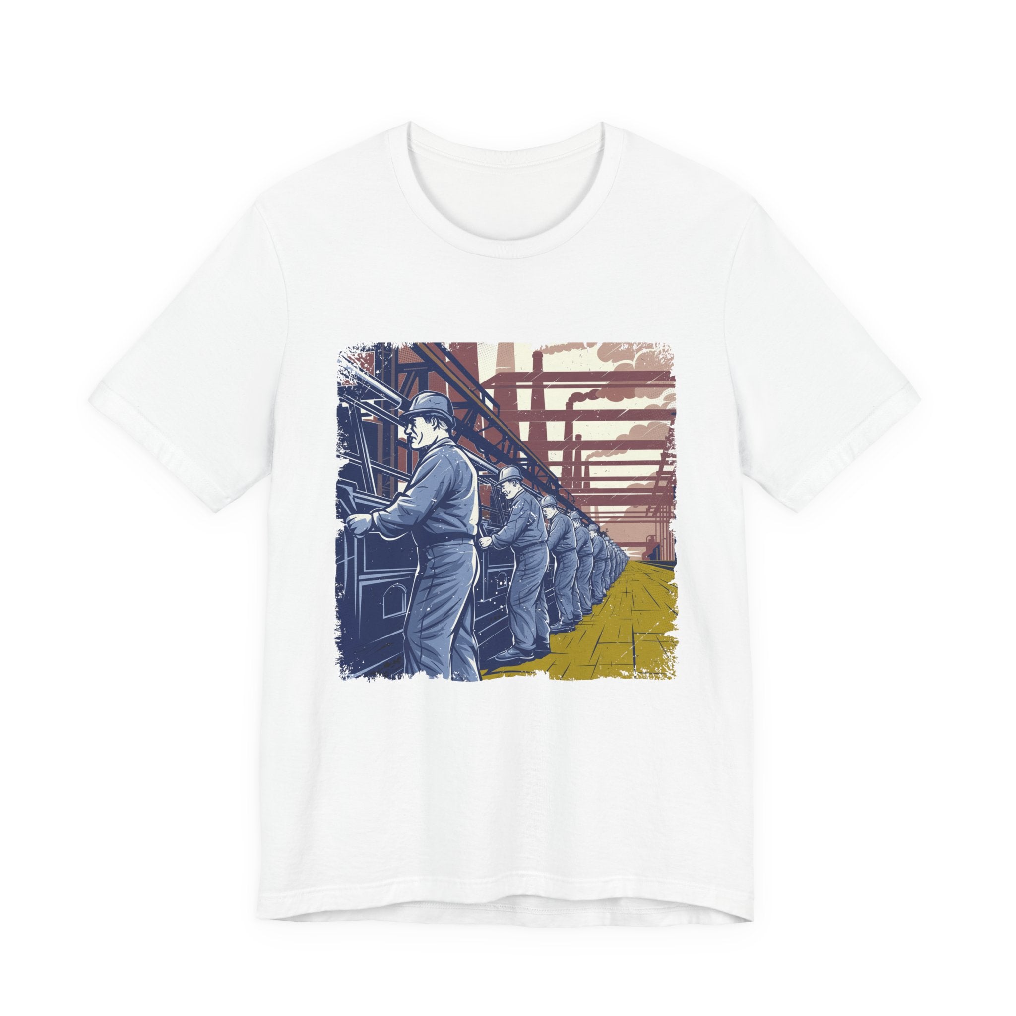 Factory Life, 1800s Edition Tshirt – Assembly Line Workers and Historic Factory Scene